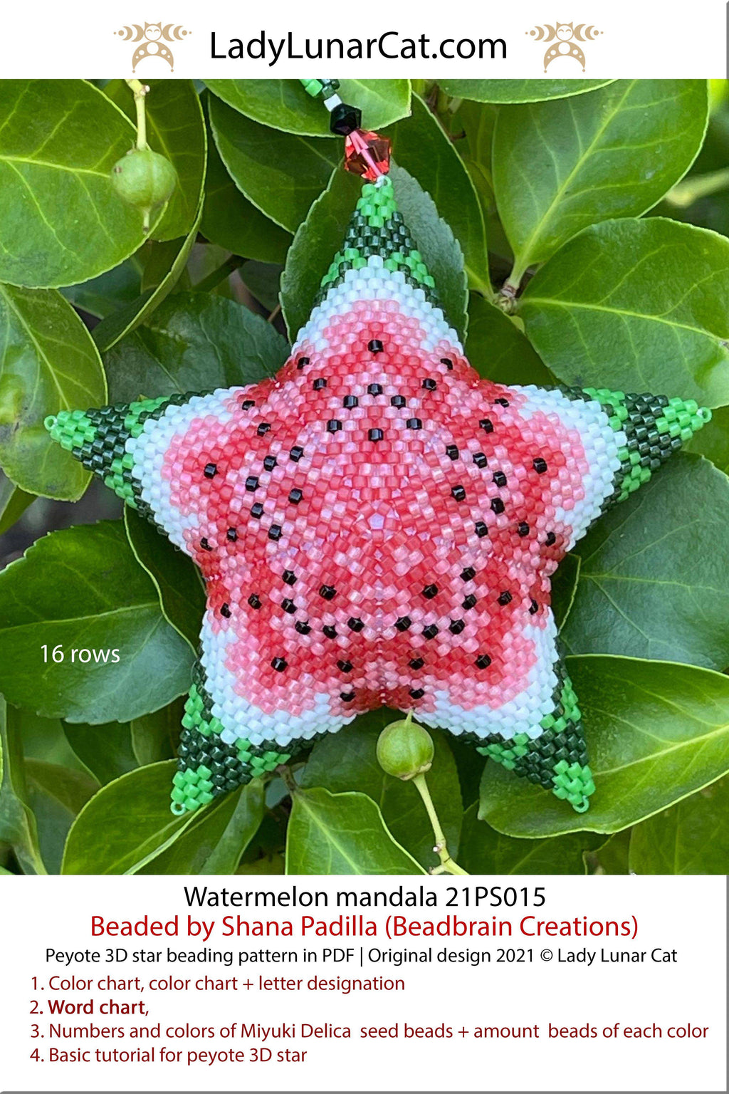 Beaded star pattern for beading - Watermelon mandala 21PS015 LadyLunarCat