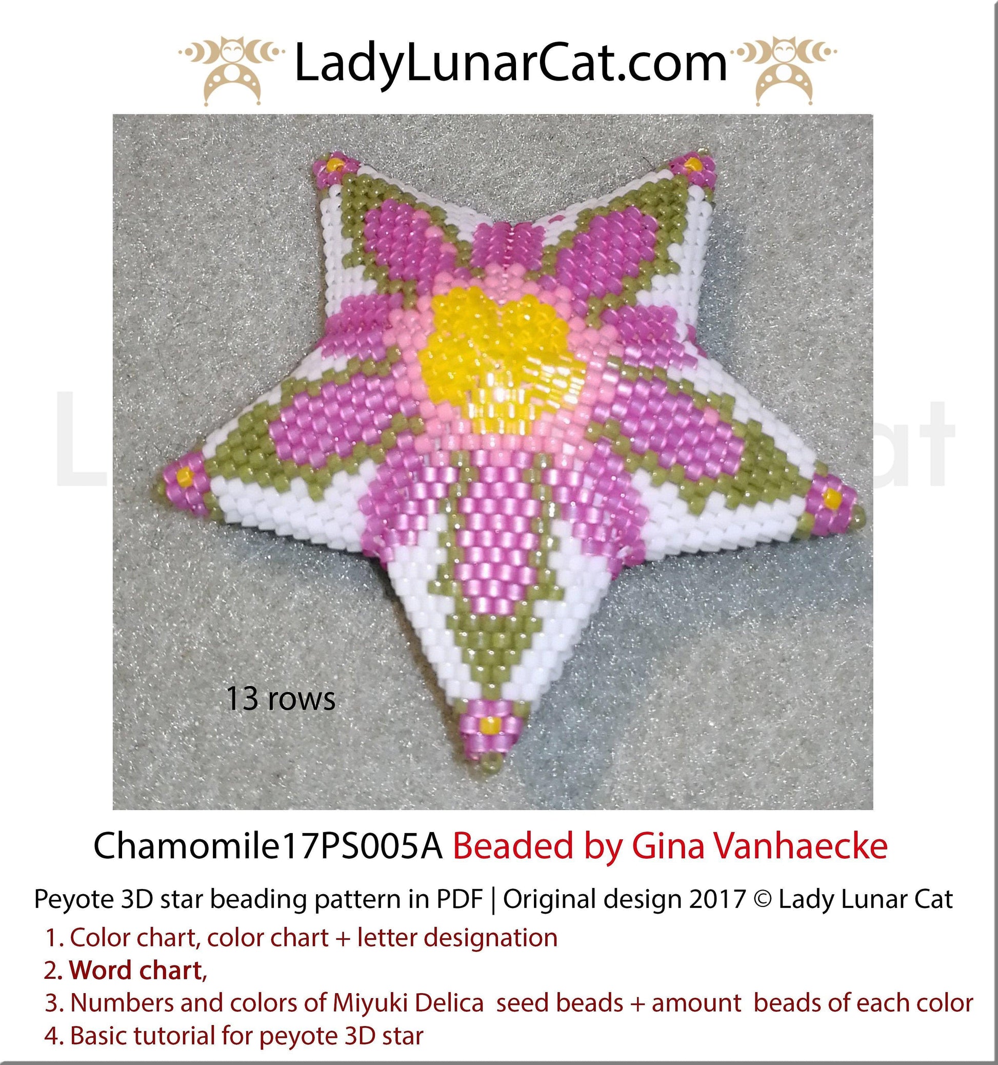 Beaded star pattern for beadweaving  Chamomile flowers 17PS005A LadyLunarCat