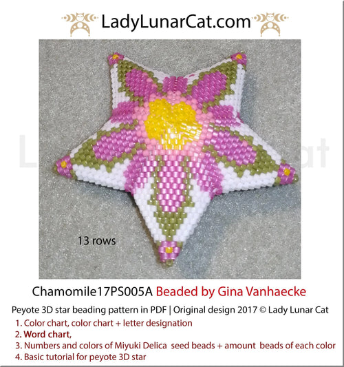 Chamomile peyote star 17PS005A - 25 beads 13 rows 5 colors tiny daisy pendant PDF LadyLunarCat