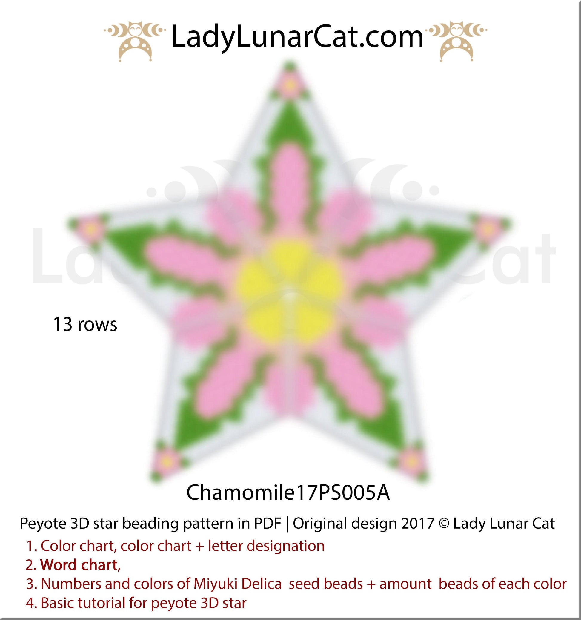 Beaded star pattern for beadweaving  Chamomile flowers 17PS005A LadyLunarCat