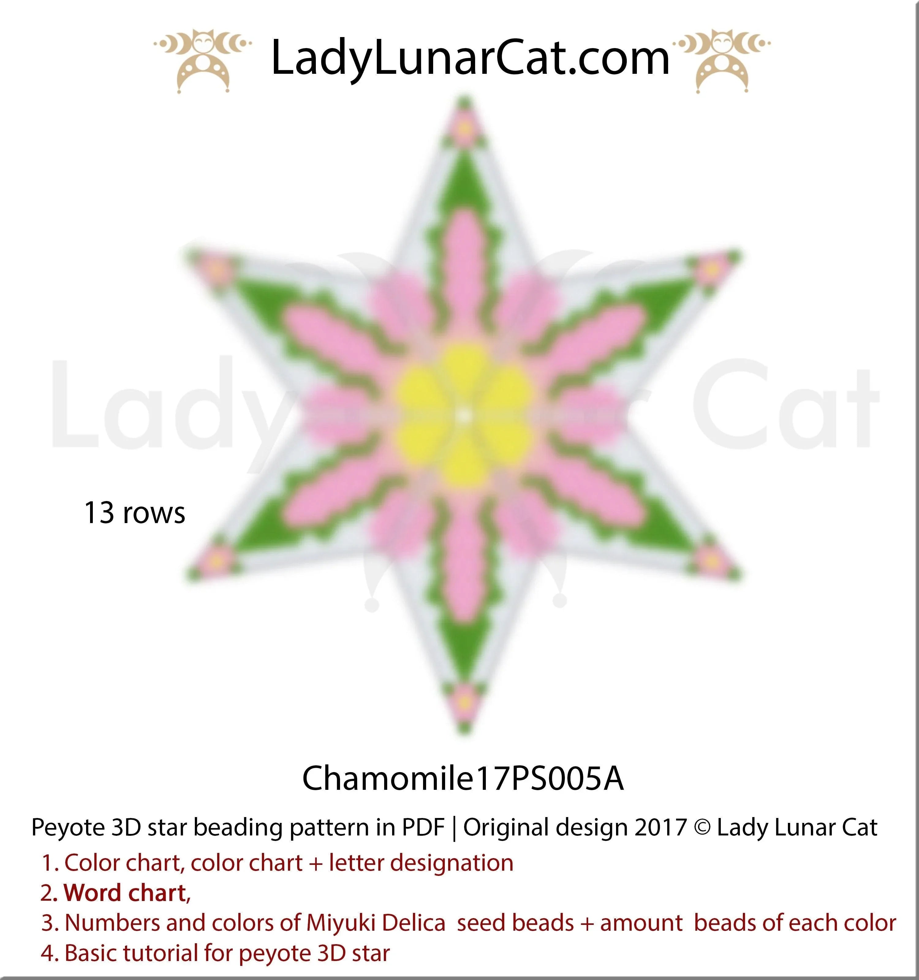 Chamomile star pattern chart - word chart bead legend PDF LadyLunarCat