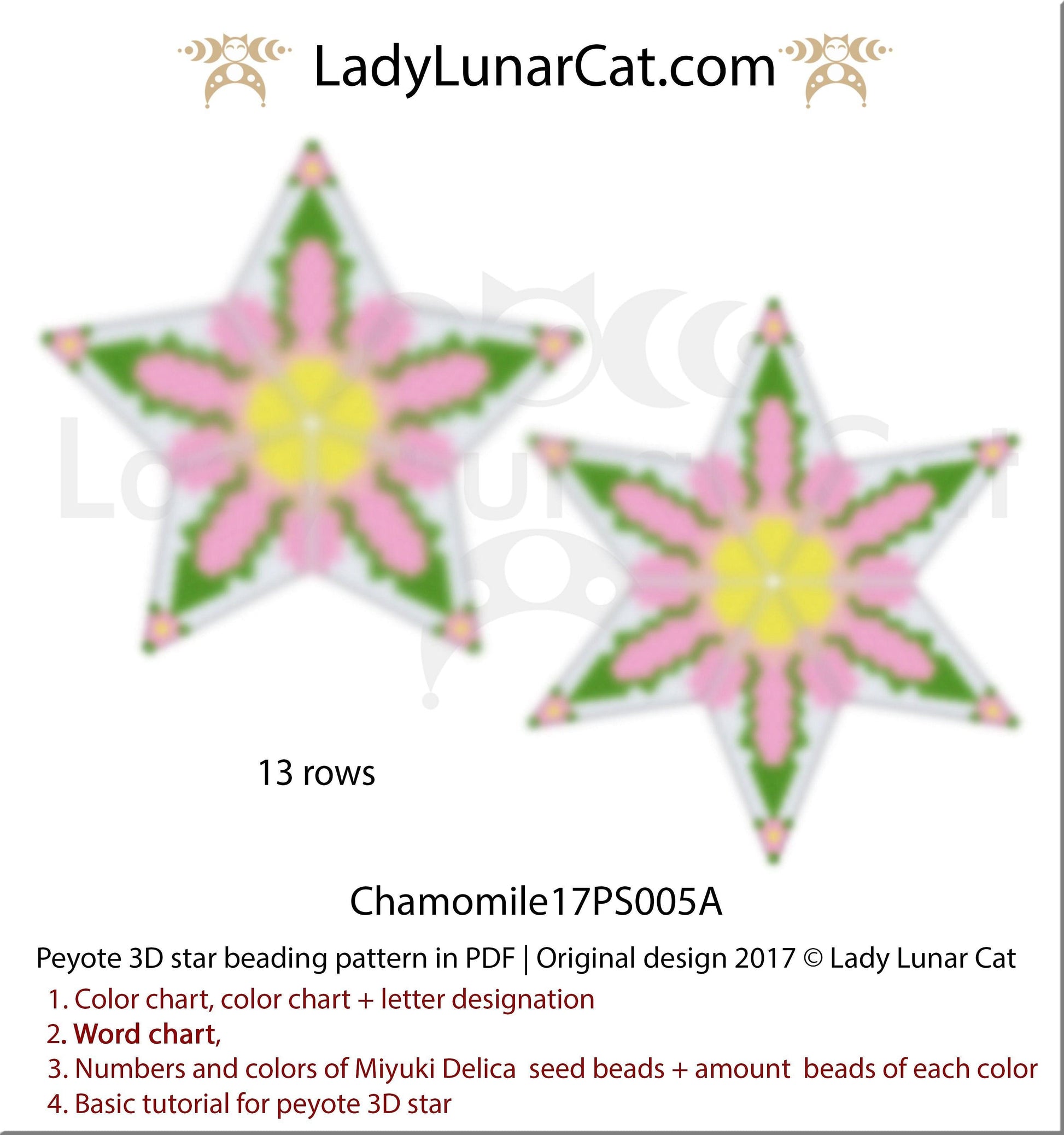 Beaded star pattern for beadweaving  Chamomile flowers 17PS005A LadyLunarCat