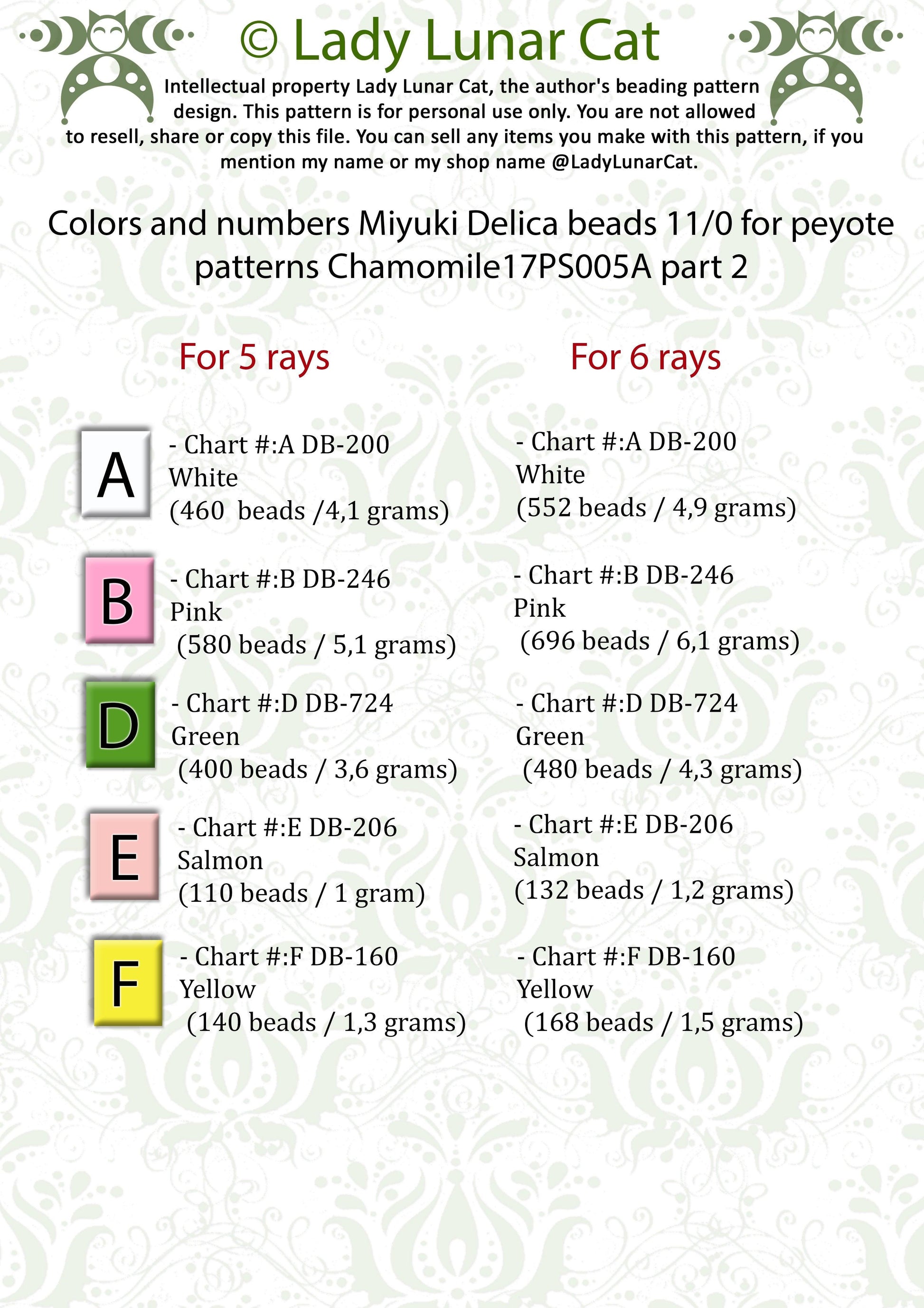 Beaded star pattern for beadweaving  Chamomile flowers 17PS005A LadyLunarCat