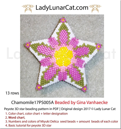 Chamomile beaded star full view - white daisy golden centre small Miyuki Delica LadyLunarCat