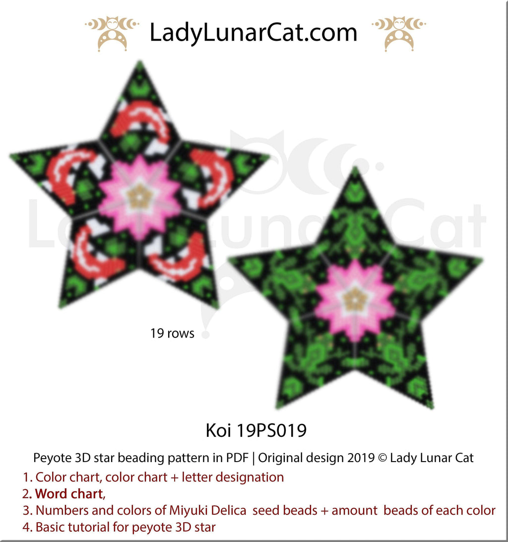 Beaded star pattern for beadweaving  Koi fish and frogs 19PS019 LadyLunarCat
