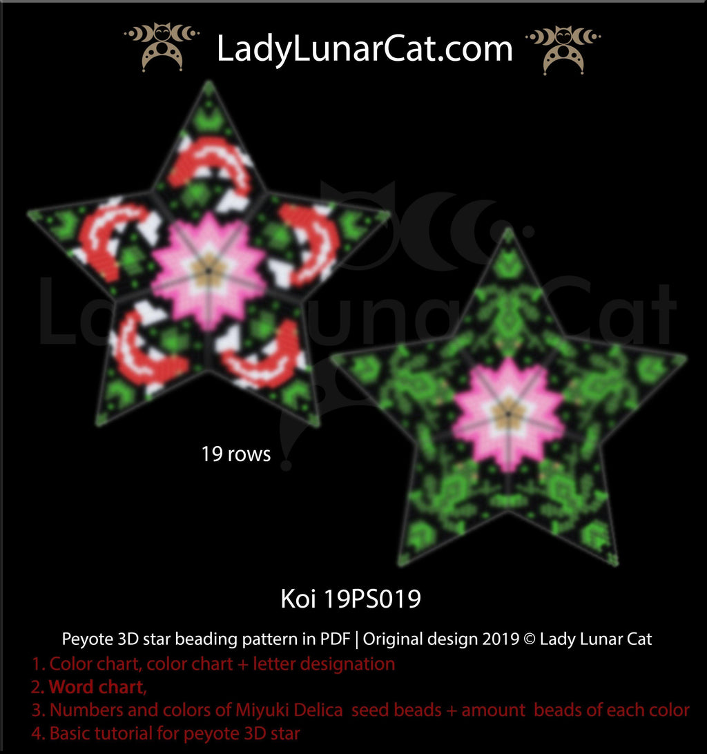 Beaded star pattern for beadweaving  Koi fish and frogs 19PS019 LadyLunarCat