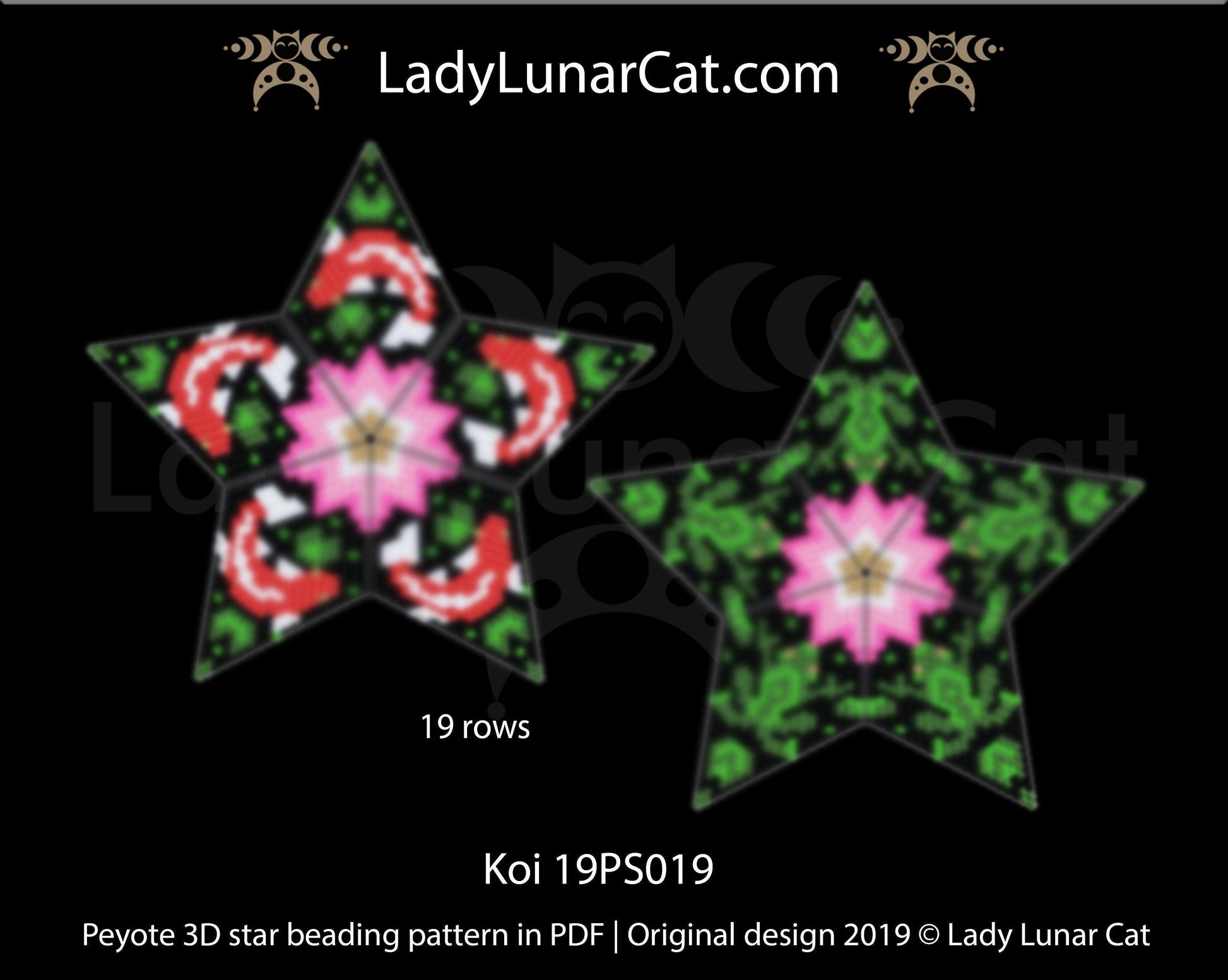 Beaded star pattern for beadweaving  Koi fish and frogs 19PS019 LadyLunarCat