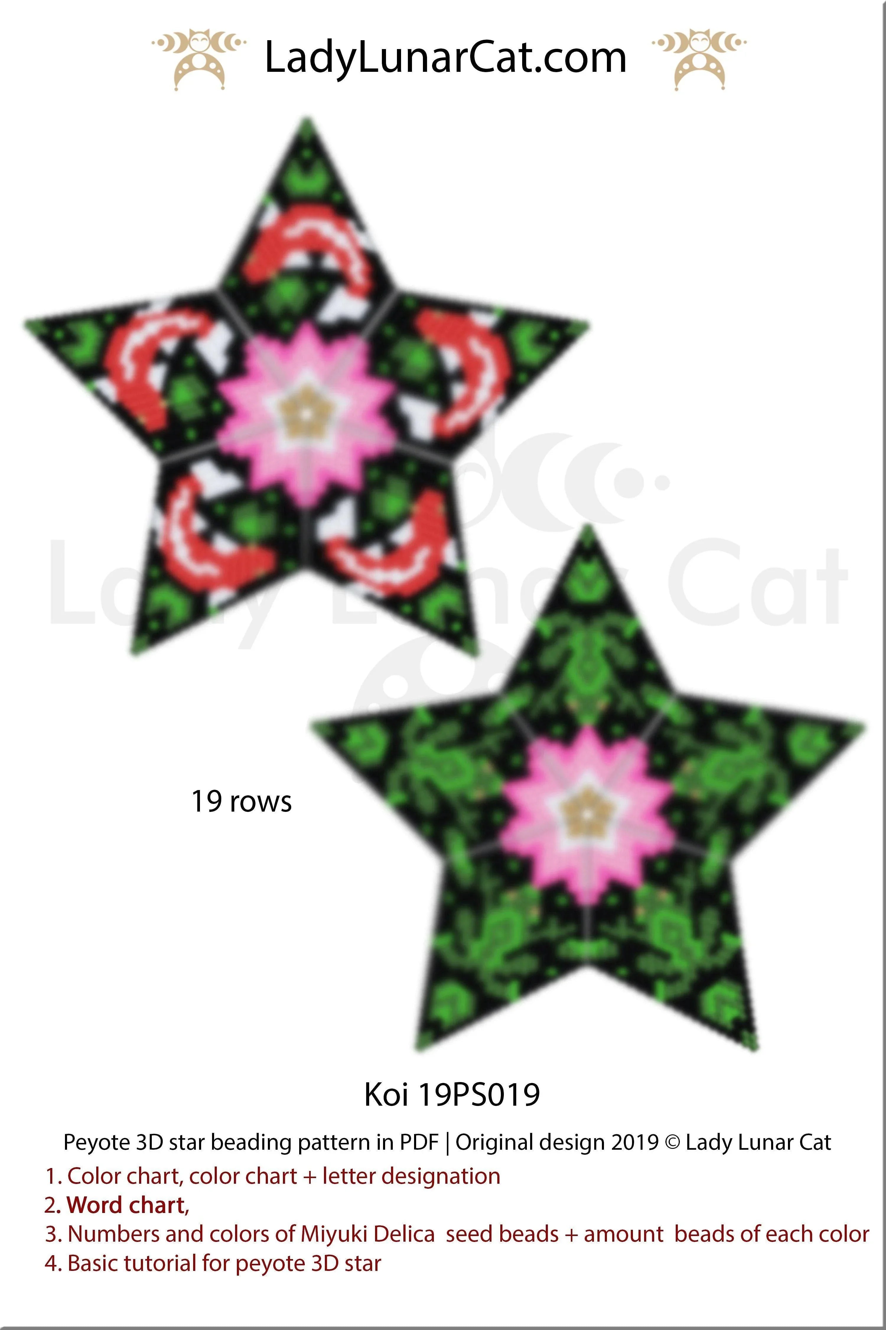 Koi peyote star beaded by Sayuri Wakita - finished example nature design LadyLunarCat