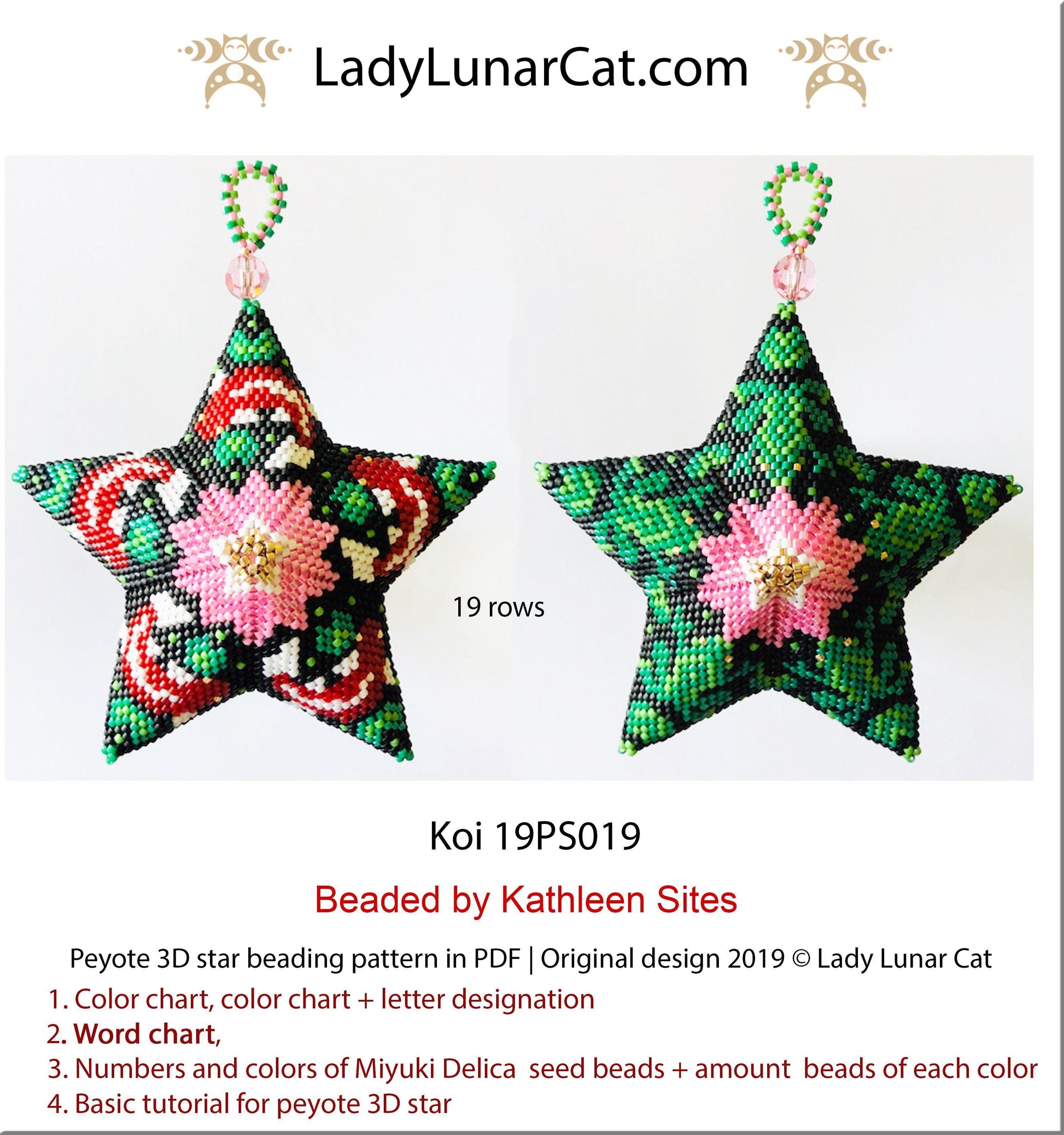 Beaded star pattern for beadweaving  Koi fish and frogs 19PS019 LadyLunarCat