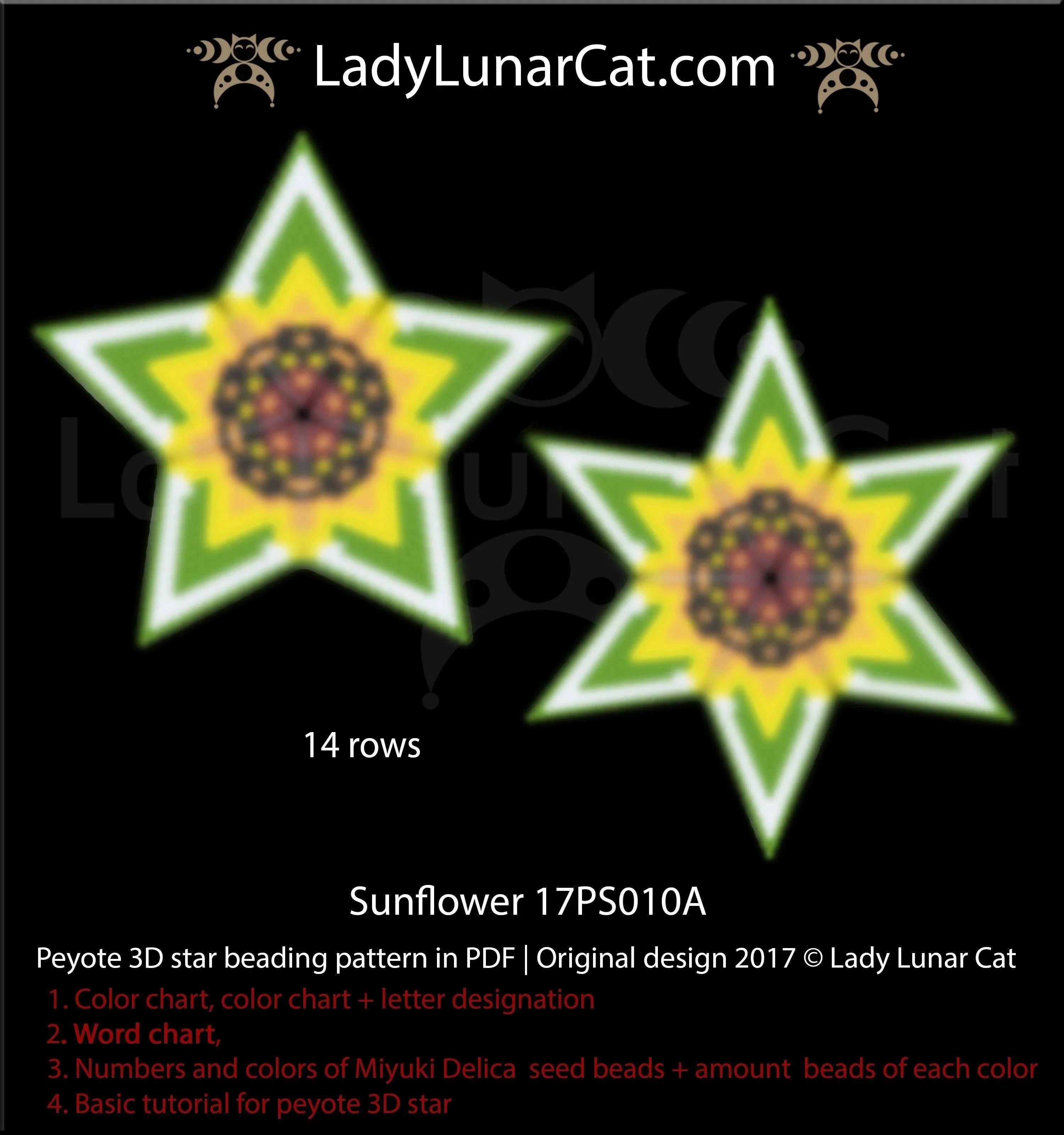 Sunflower beaded star full view - golden yellow summer Miyuki Delica 11/0 LadyLunarCat