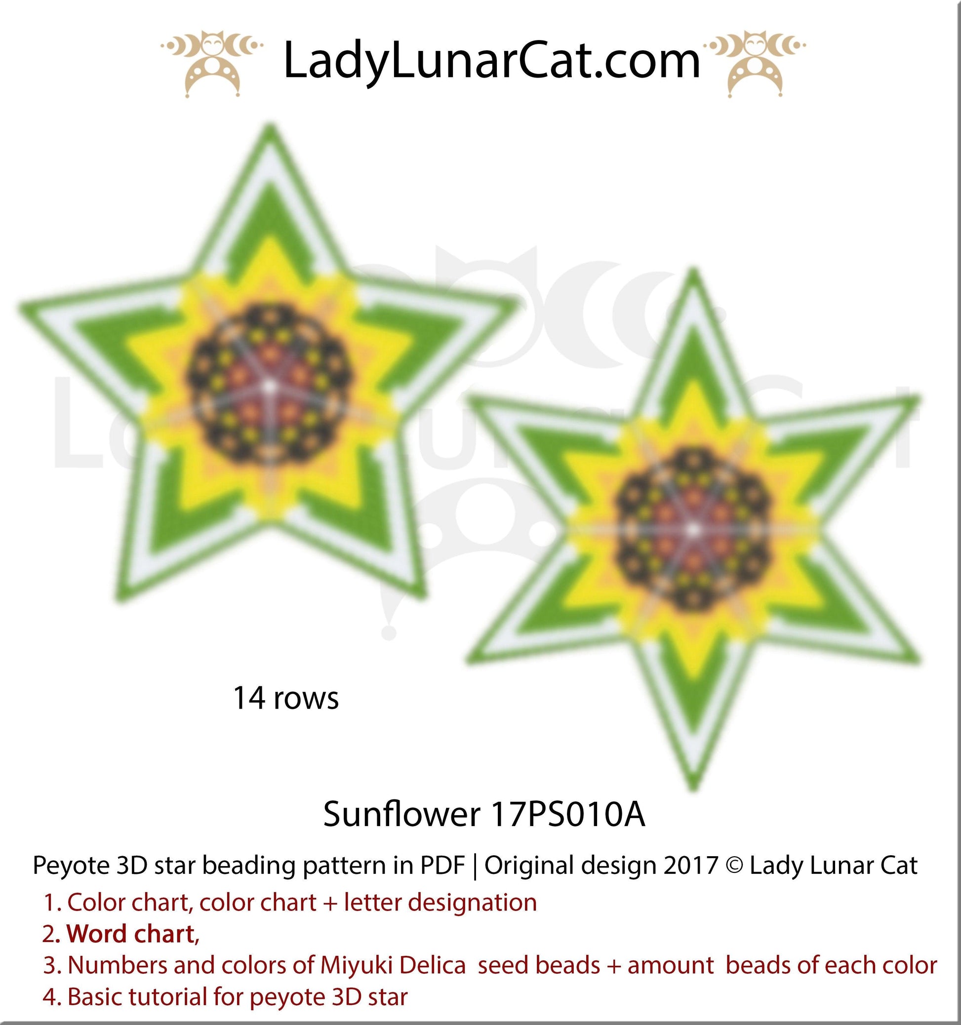 Beaded star pattern for beadweaving  Sunflower 17PS010A LadyLunarCat