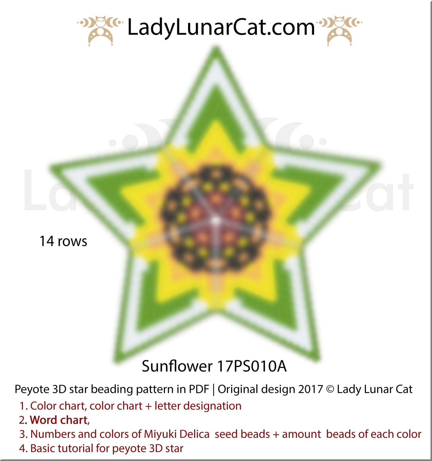 Beaded star pattern for beadweaving  Sunflower 17PS010A LadyLunarCat