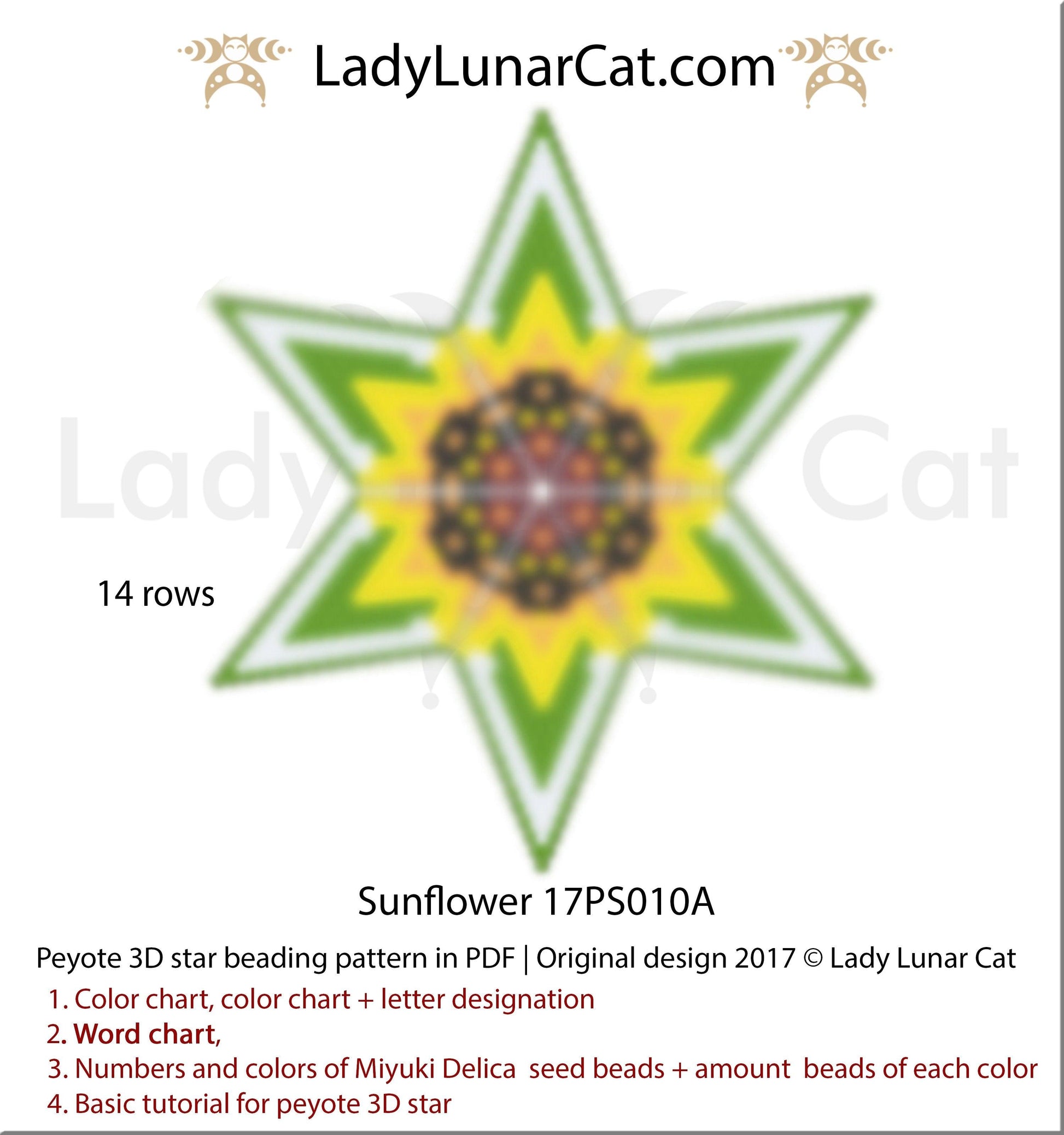 Beaded star pattern for beadweaving  Sunflower 17PS010A LadyLunarCat