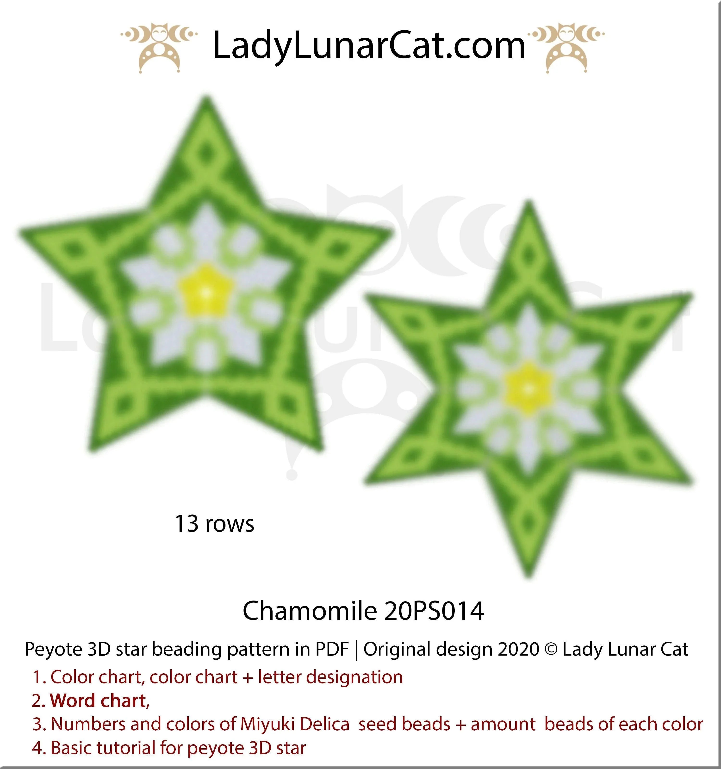 Chamomile 20PS014 pattern chart - word chart bead legend 16 pages PDF LadyLunarCat
