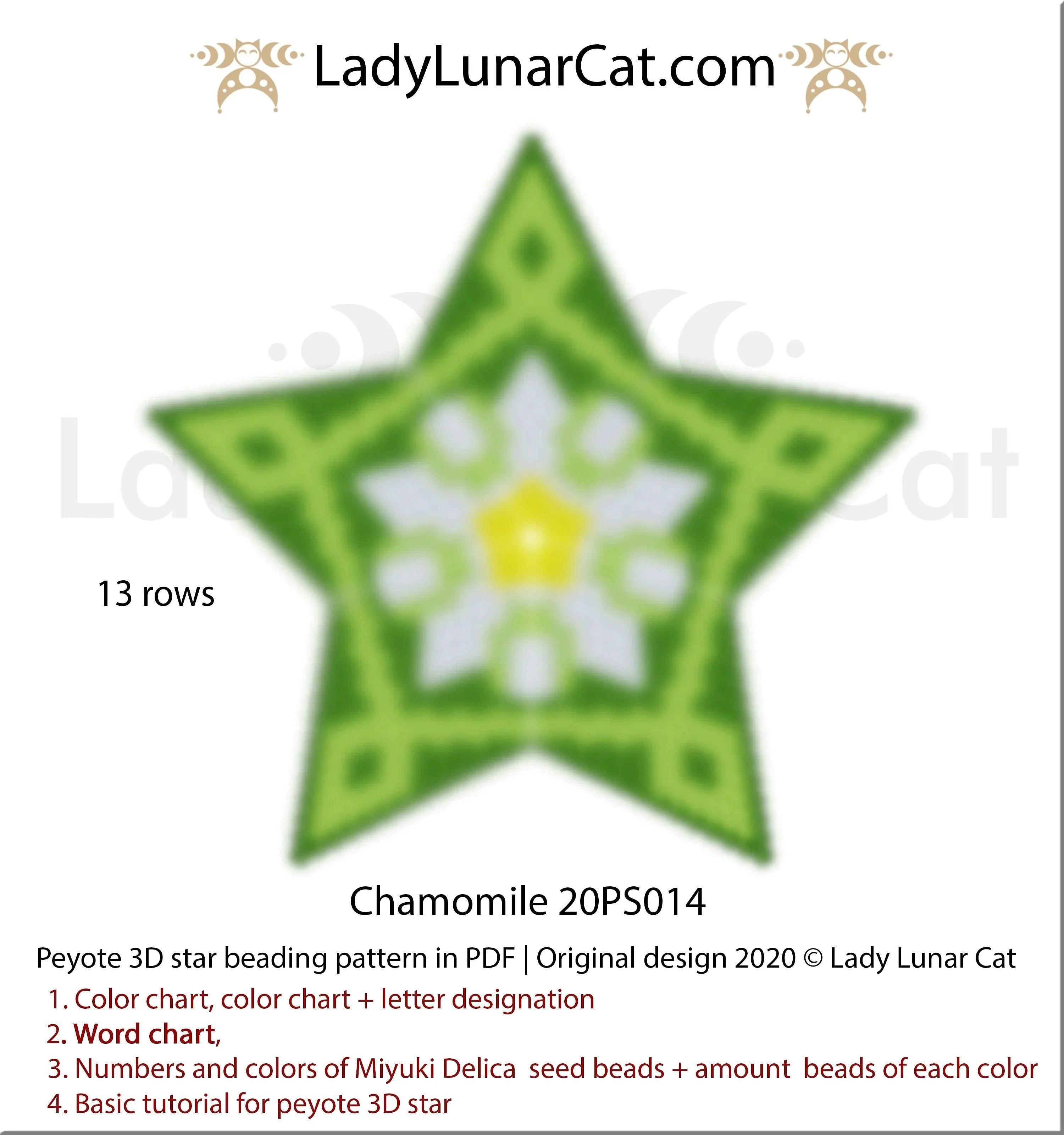 Beaded chamomile daisy star 20PS014 - smallest 13-row peyote star gentle meadow mood LadyLunarCat