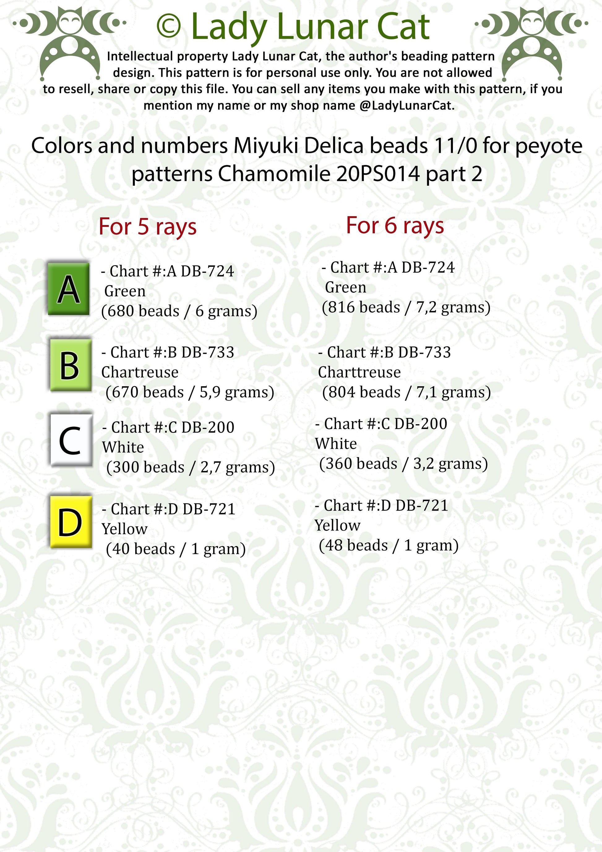 Beaded star pattern for beadweaving Chamomile flower 20PS014 LadyLunarCat