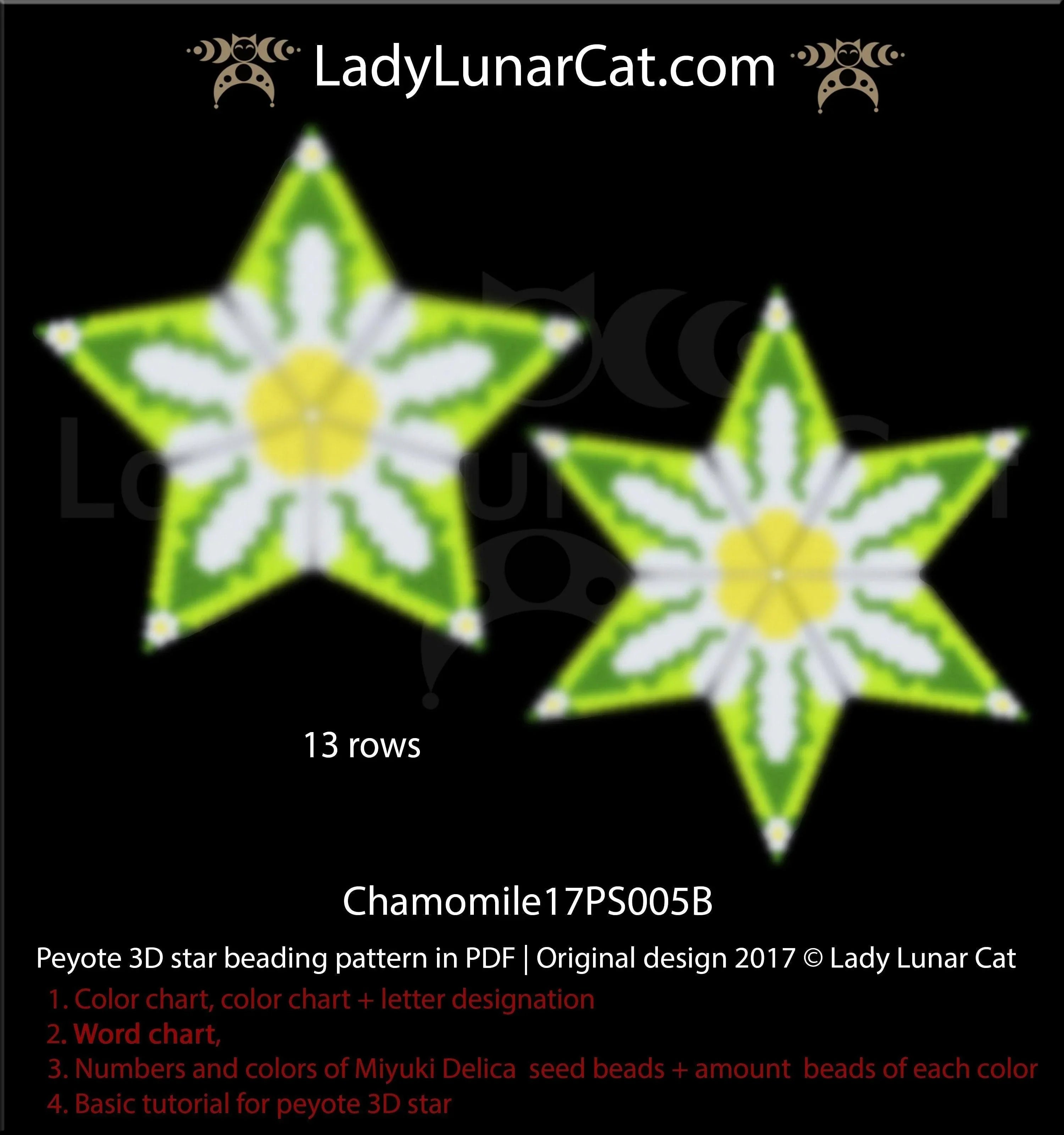 Beaded chamomile daisy star 17PS005B - smallest 13-row peyote star warm spring tones LadyLunarCat