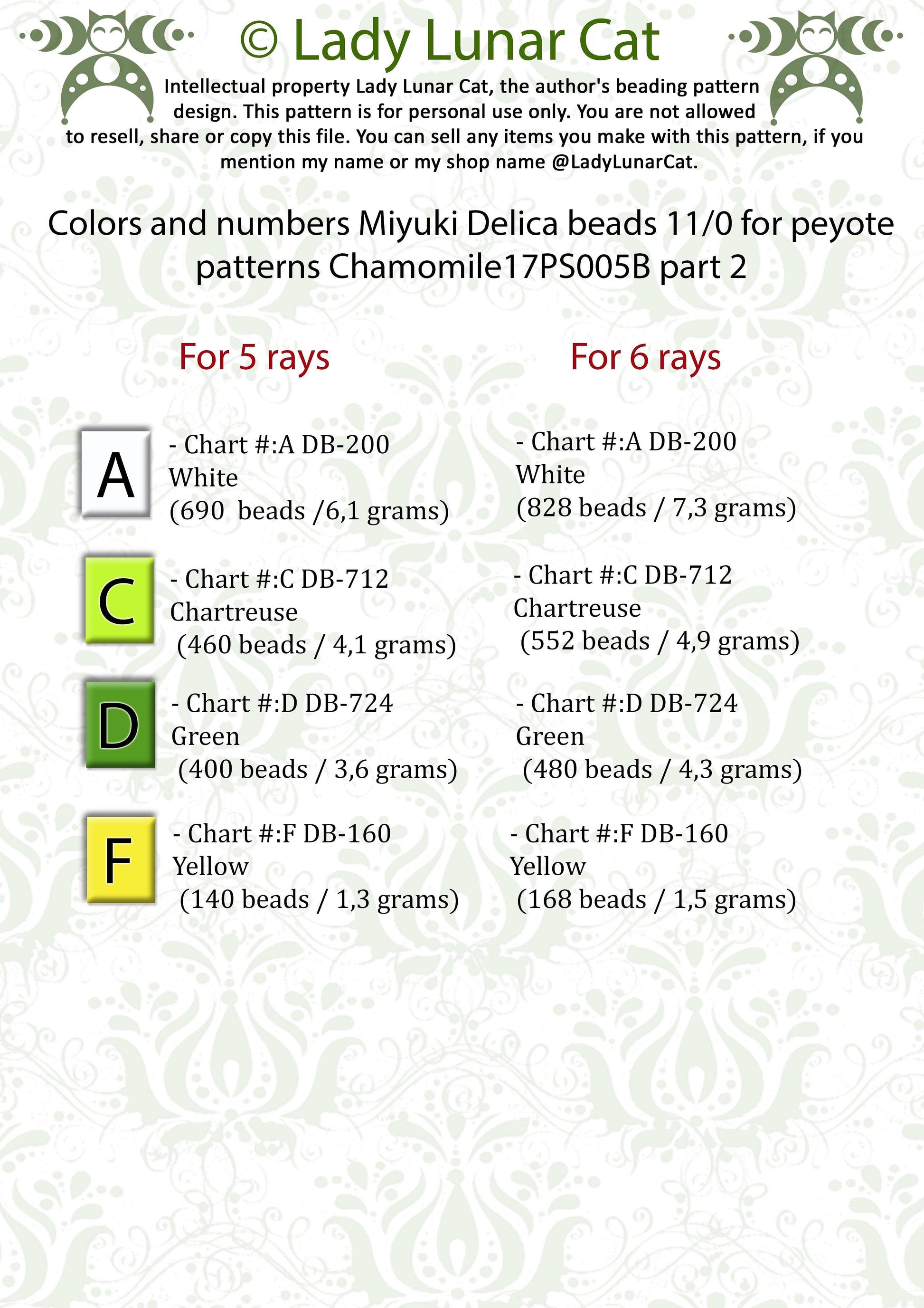 Beaded star pattern for beadweaving Chamomile17PS005B LadyLunarCat