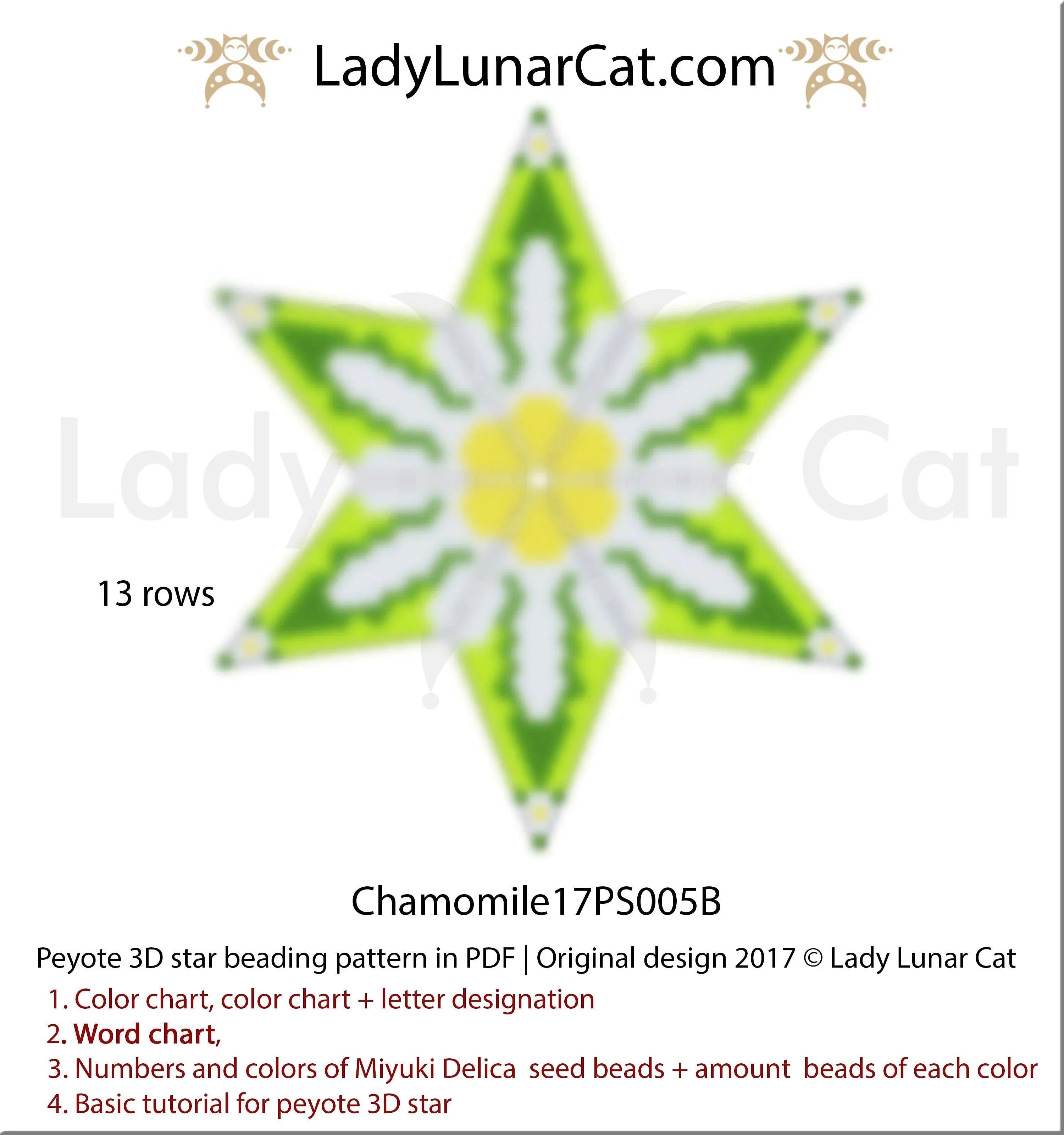 Chamomile 17PS005B pattern chart - word chart bead legend 16 pages PDF LadyLunarCat