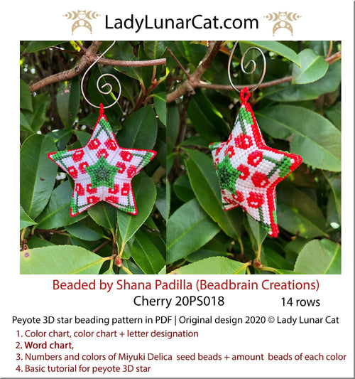 Cherry berry peyote star pattern PDF by Lady Lunar Cat — small floral 20PS018