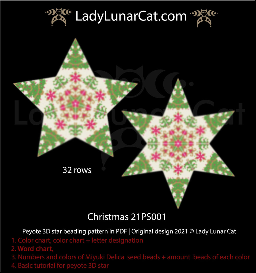 Beaded star pattern for beadweaving Christmas 21PS001 LadyLunarCat