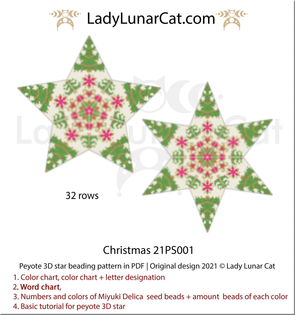 Beaded star pattern for beadweaving Christmas 21PS001 LadyLunarCat