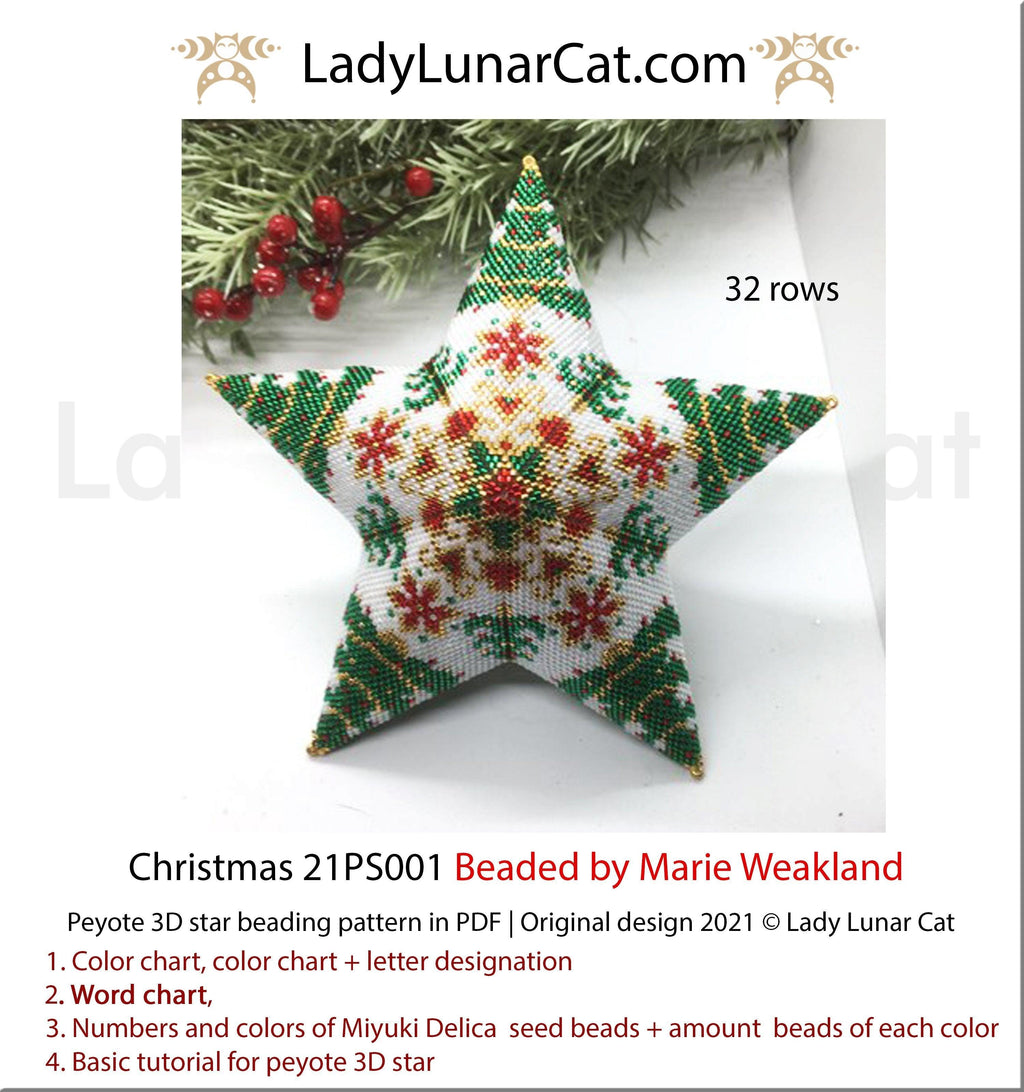 Beaded star pattern for beadweaving Christmas 21PS001 LadyLunarCat