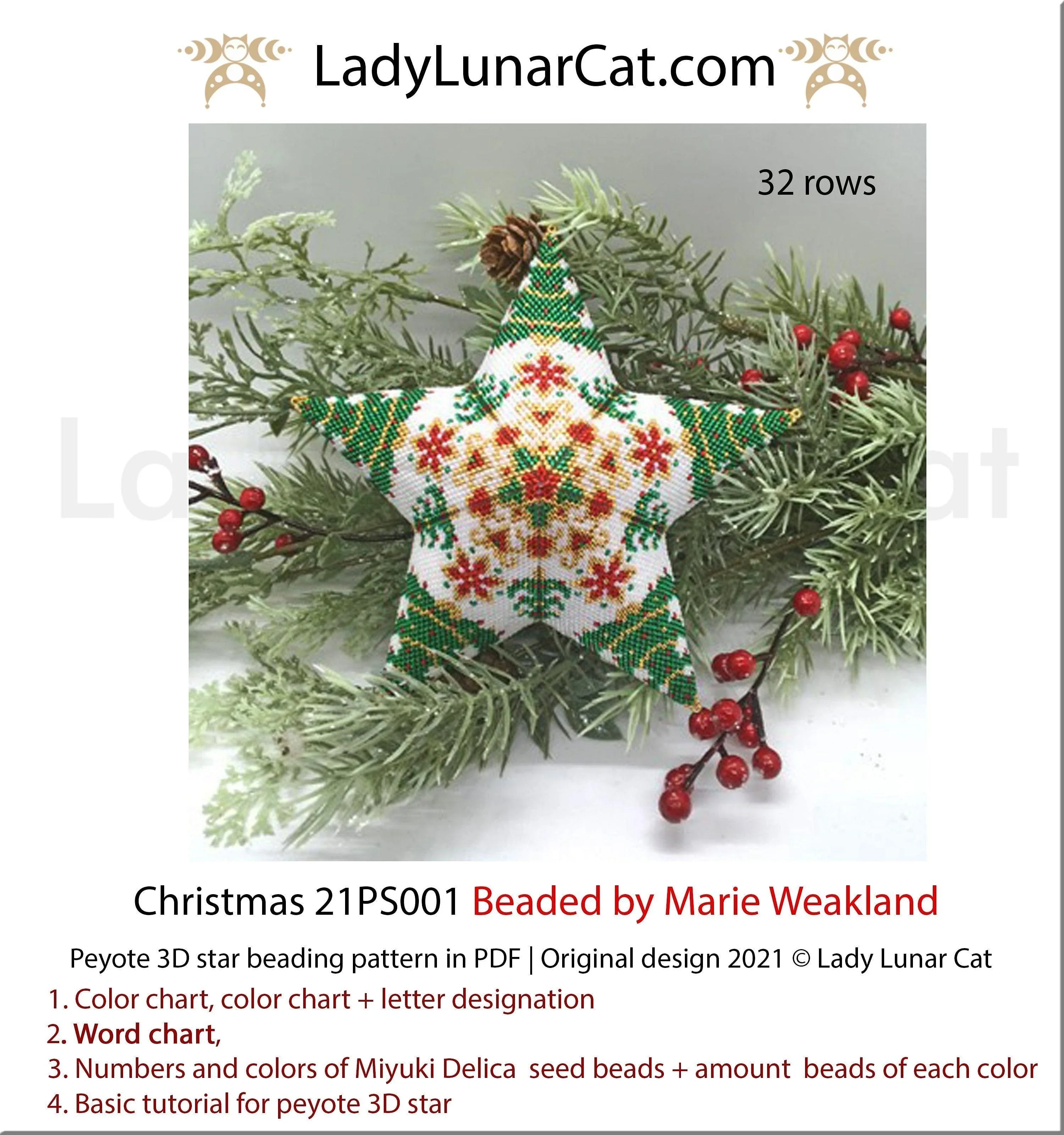 Extra large Christmas tree peyote star — advanced holiday ornament beading LadyLunarCat