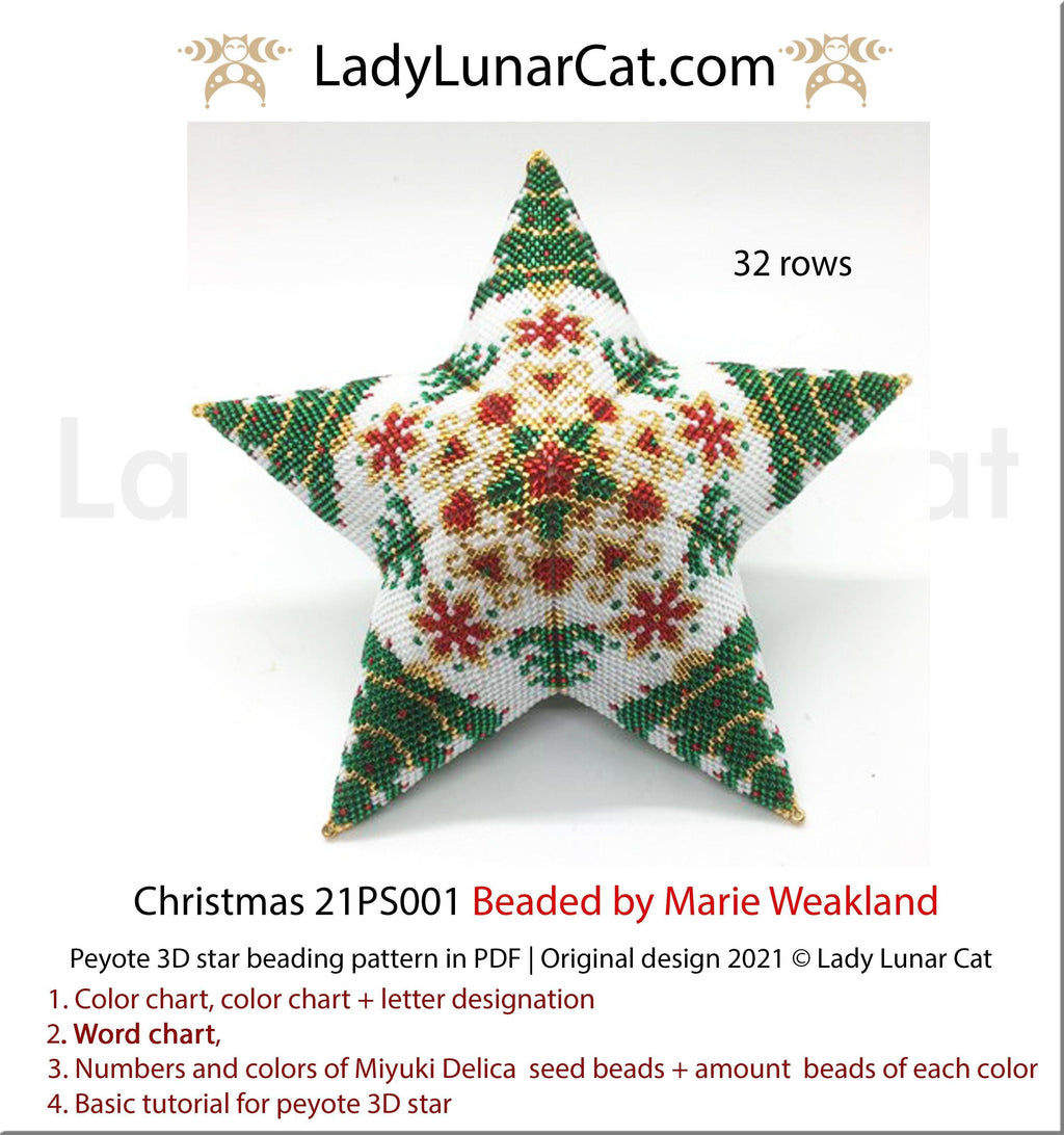 Beaded star pattern for beadweaving Christmas 21PS001 LadyLunarCat