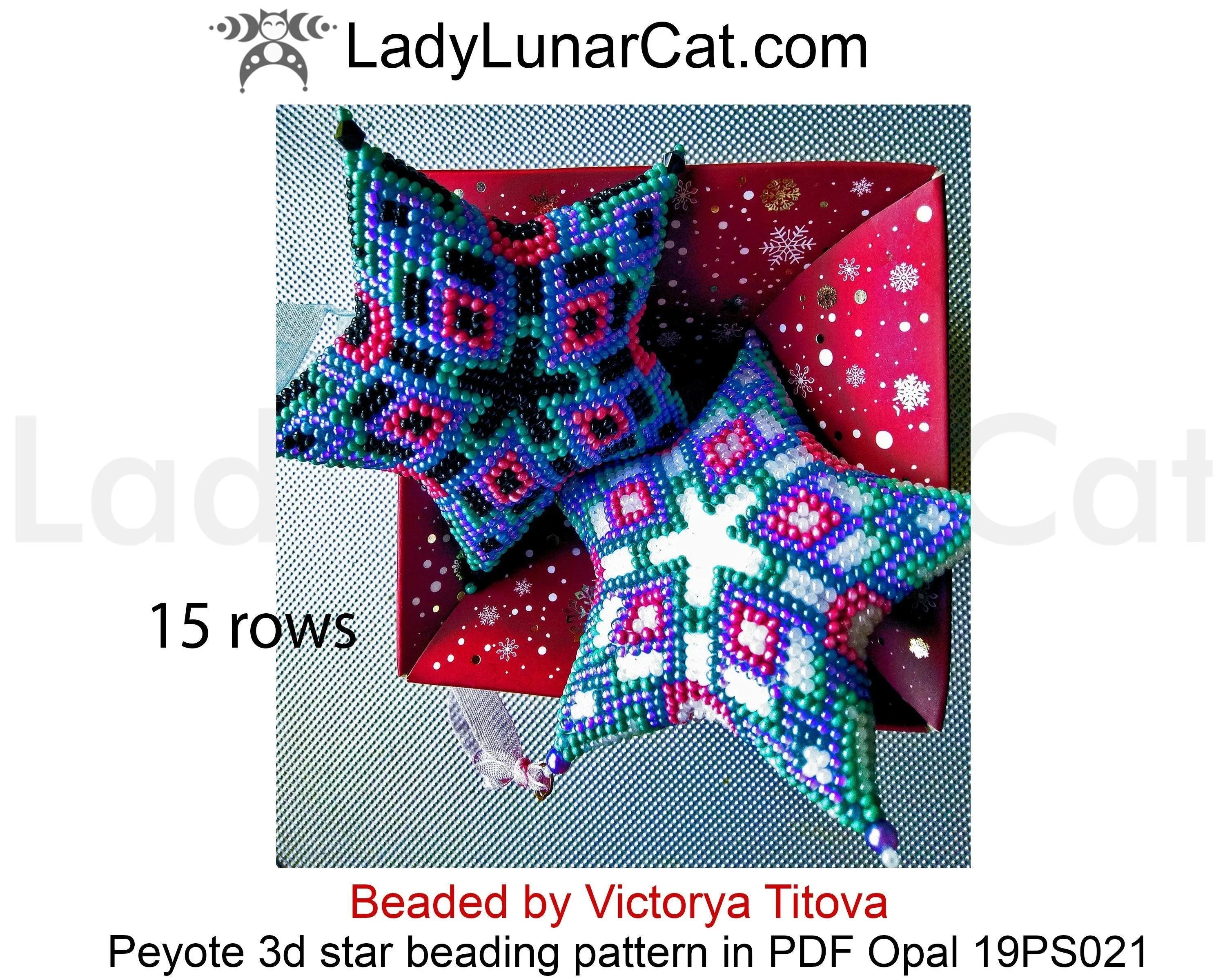Geometric Opal peyote star - 29 beads 15 rows abstract crystal facets PDF LadyLunarCatLadyLunarCat