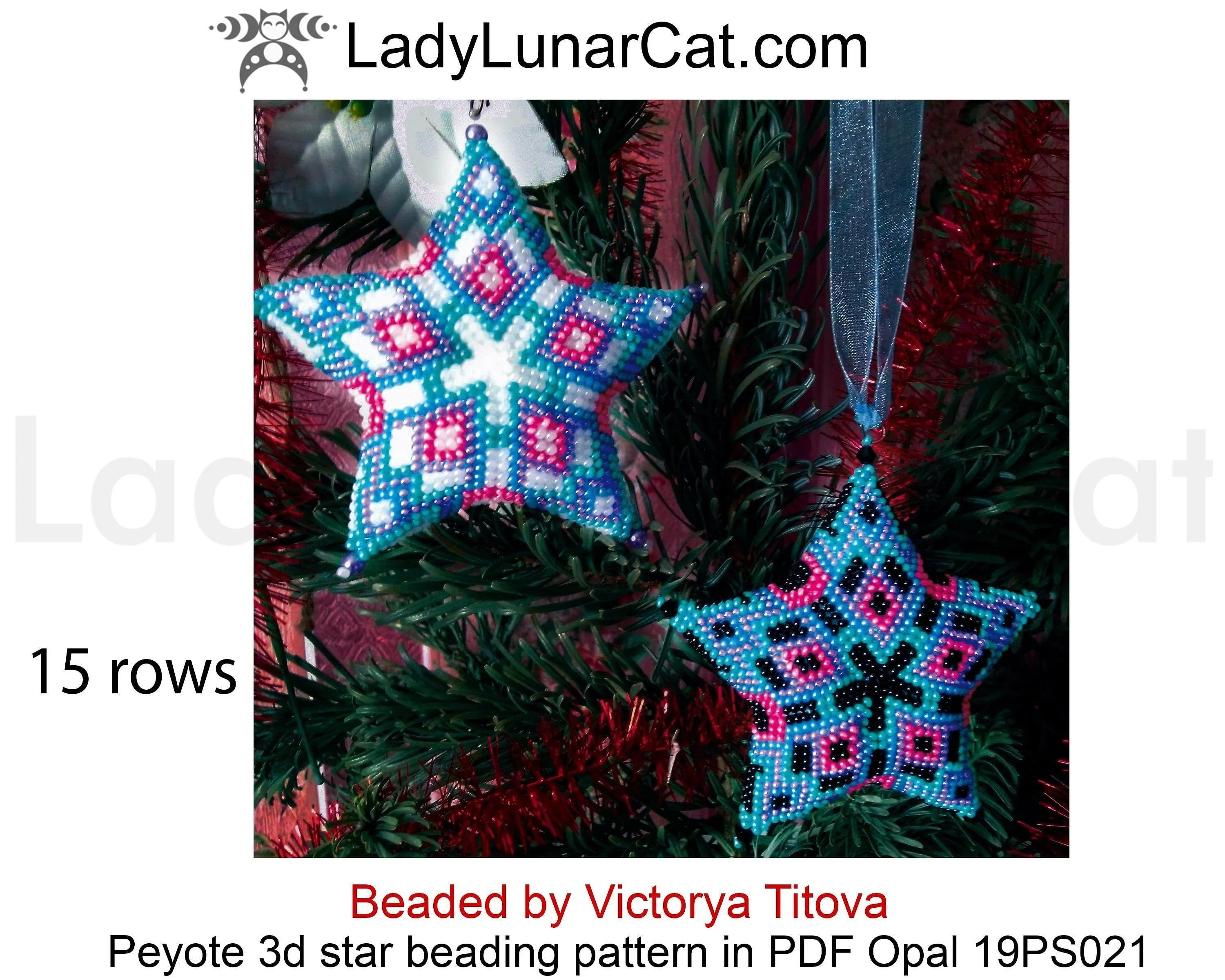 Geometric Opal beaded star full view - iridescent opal tones Miyuki Delica LadyLunarCat