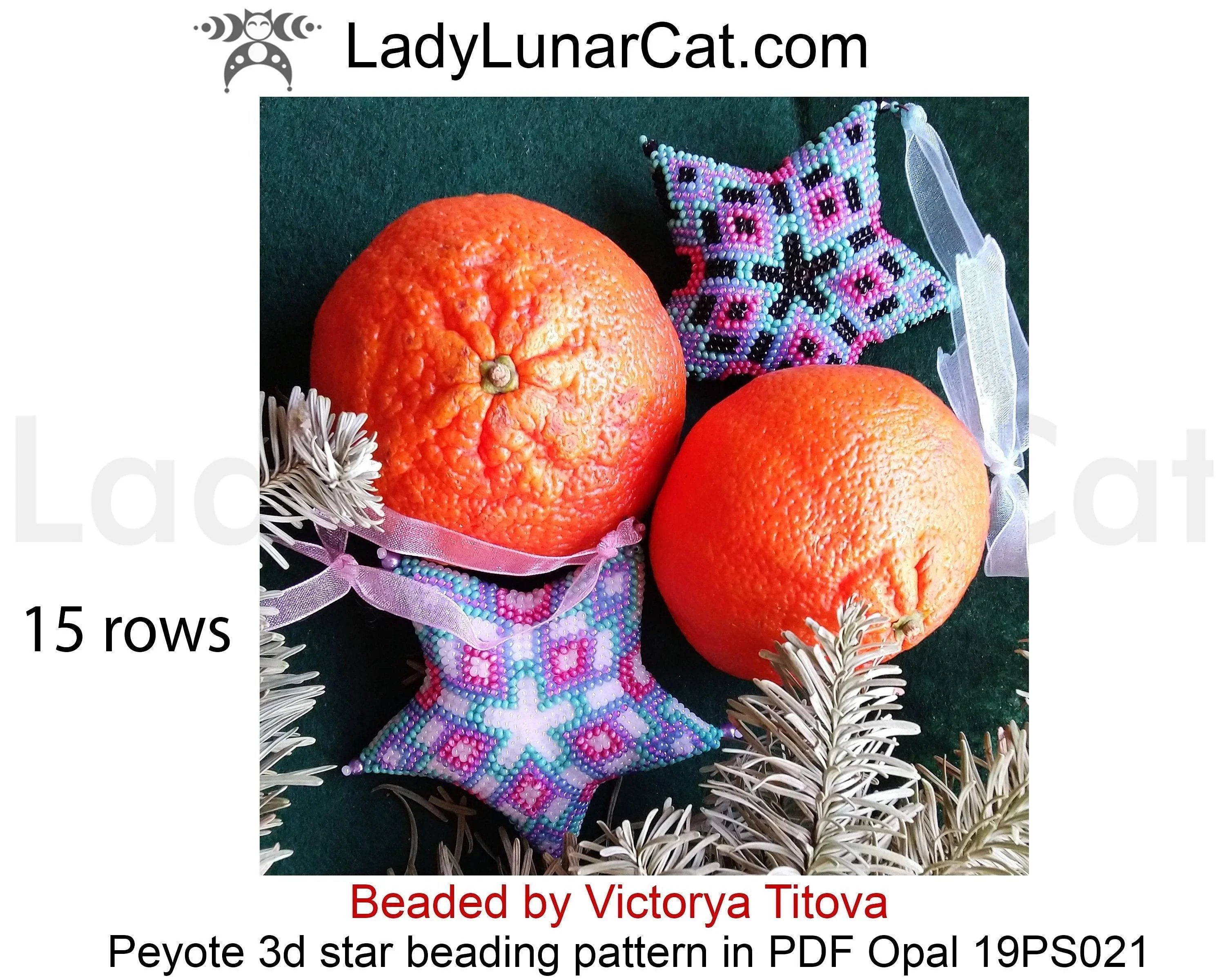 Geometric Opal peyote star beaded by Victorya Titova - finished example LadyLunarCat