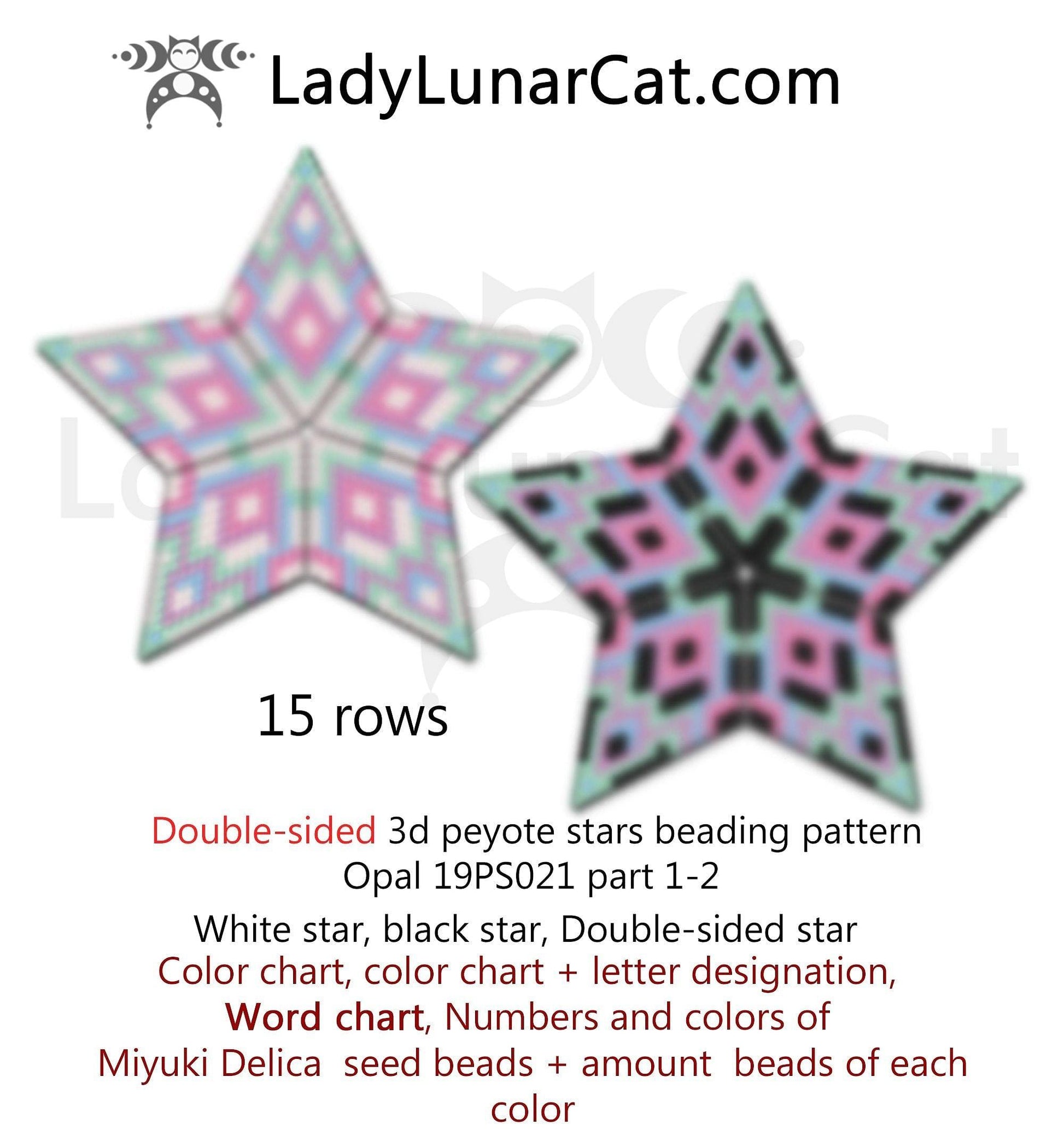 Beaded star pattern for beadweaving Geometric Opal 19PS021 LadyLunarCat
