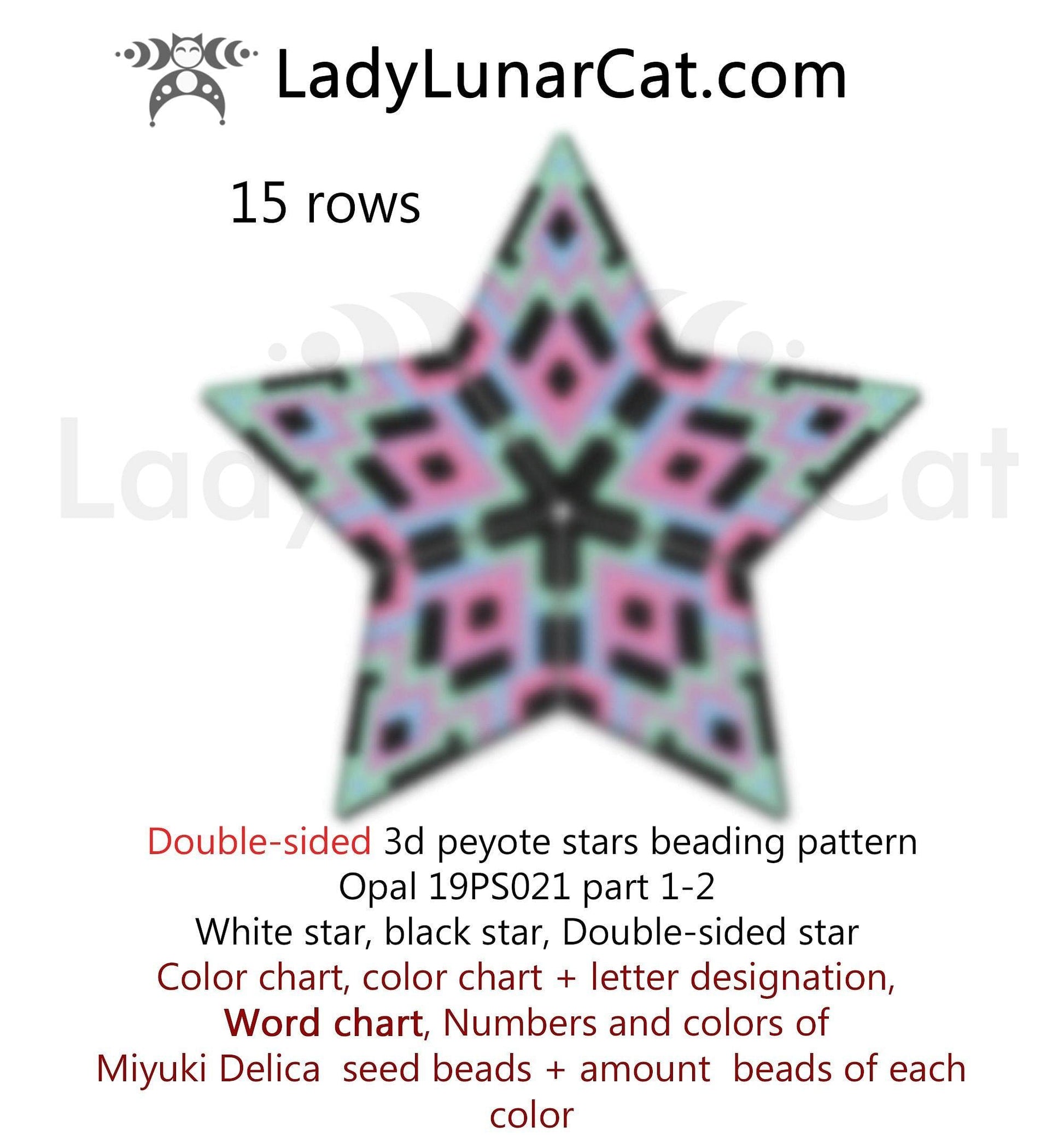 Beaded star pattern for beadweaving Geometric Opal 19PS021 LadyLunarCat