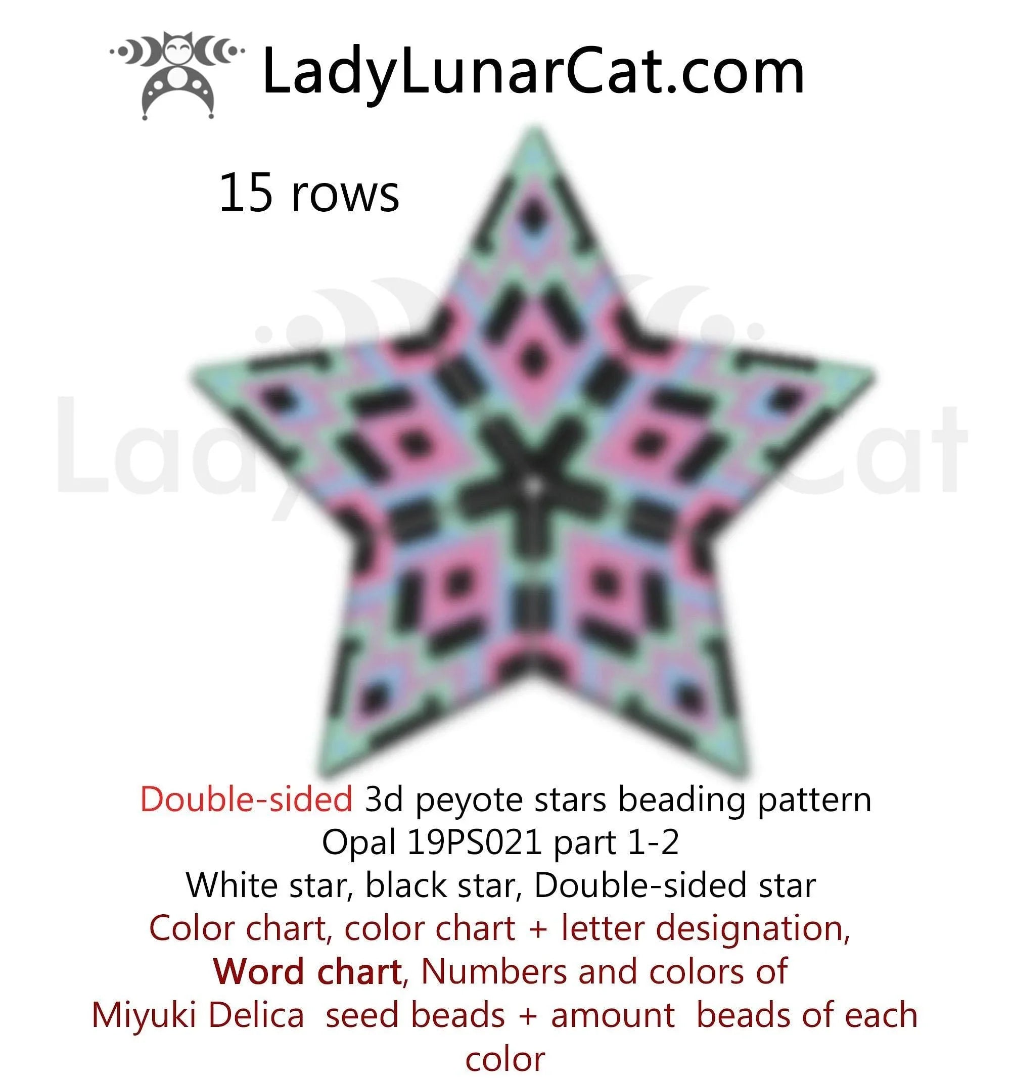 Geometric Opal peyote star pattern chart - word chart bead legend PDF LadyLunarCat