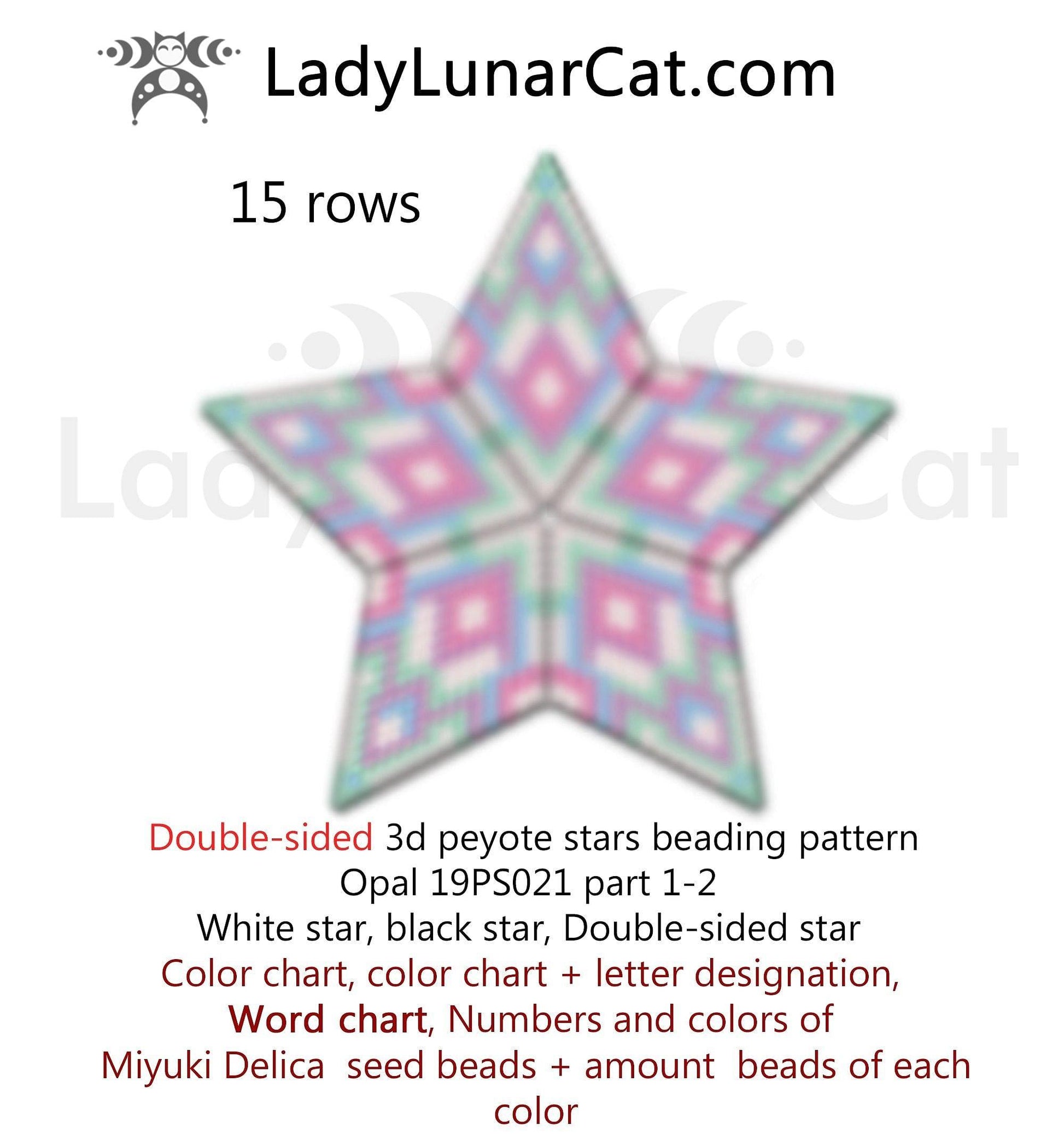 Beaded star pattern for beadweaving Geometric Opal 19PS021 LadyLunarCat