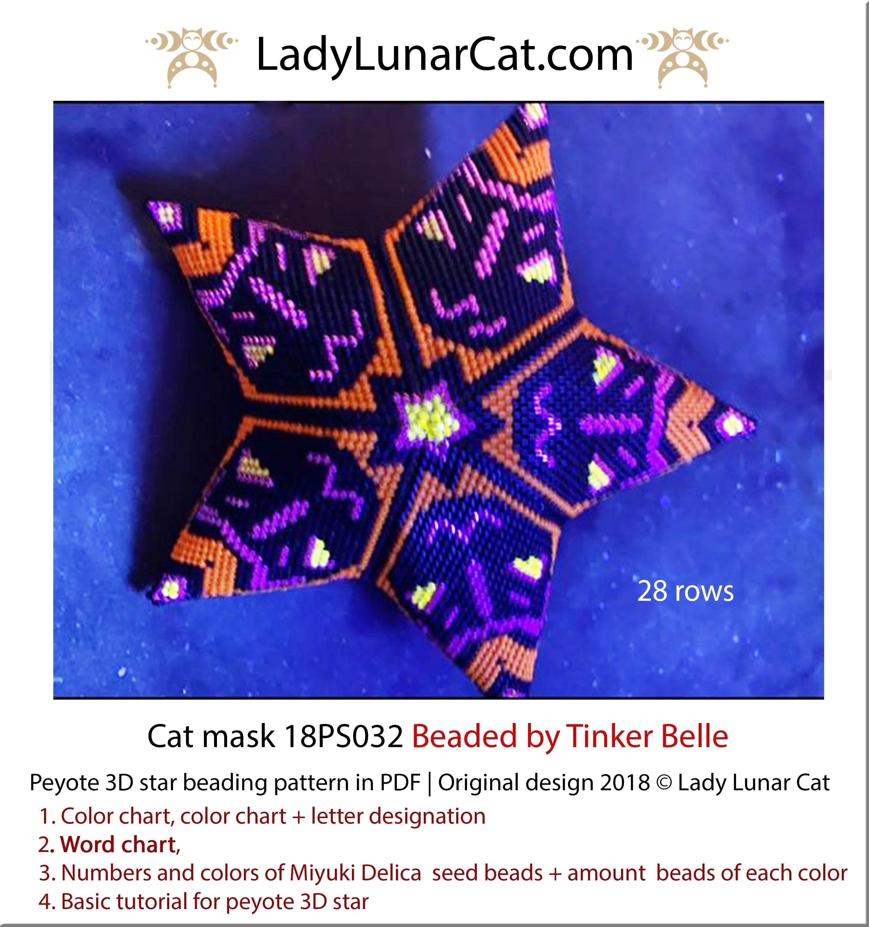 Cat mask peyote star preview — Kabuki Halloween Kitsune fox 3 colorways beading LadyLunarCat