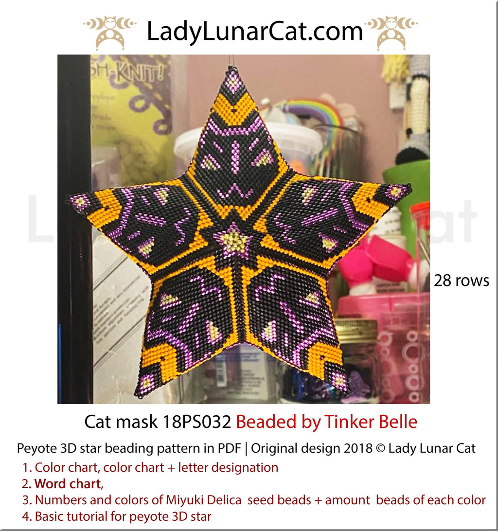 Halloween Peyote 3d star pattern , Kitsune beading tutorial by LadyLunarCat