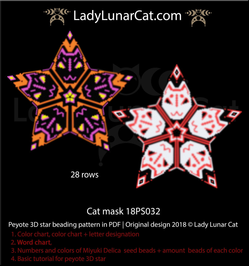 Halloween Peyote 3d star pattern , Kitsune beading tutorial by LadyLunarCat