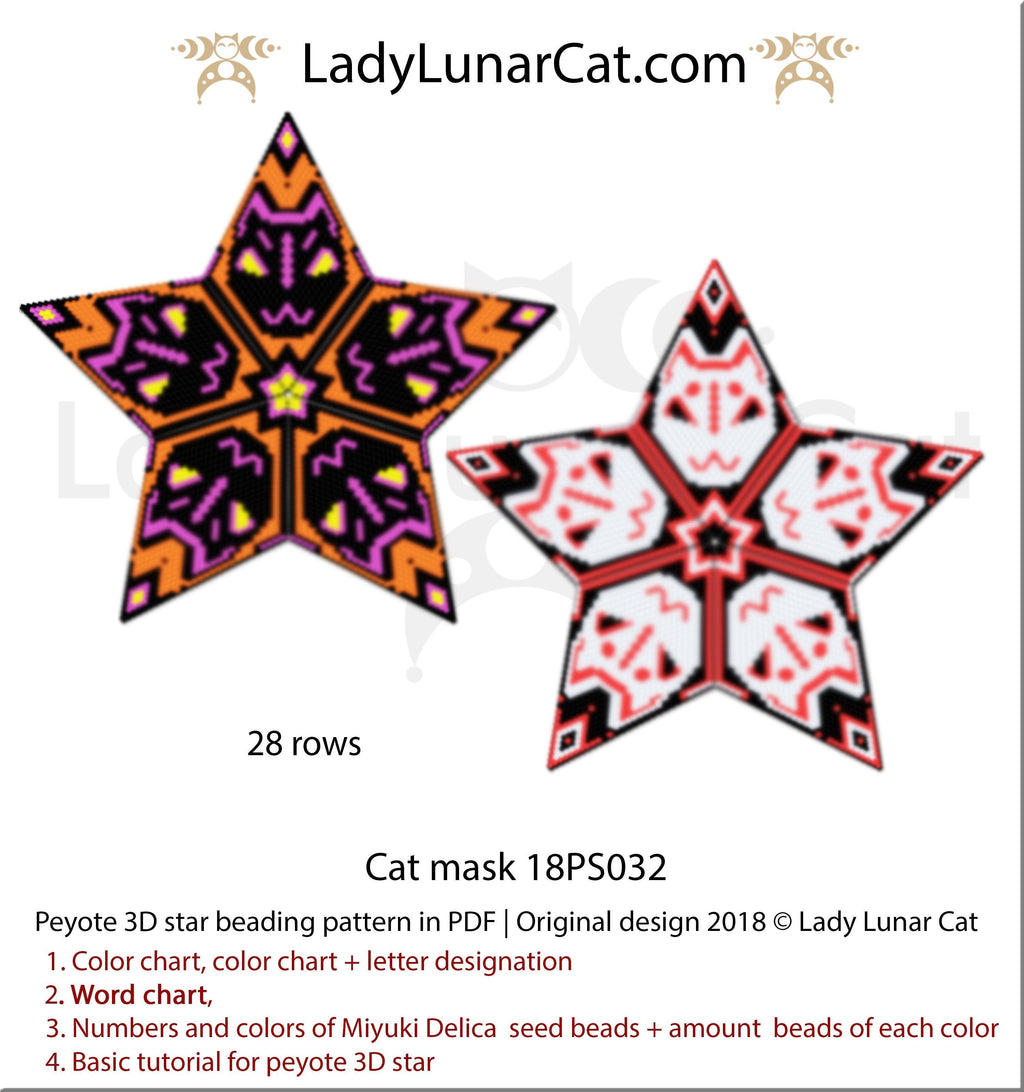 Halloween Peyote 3d star pattern , Kitsune beading tutorial by LadyLunarCat