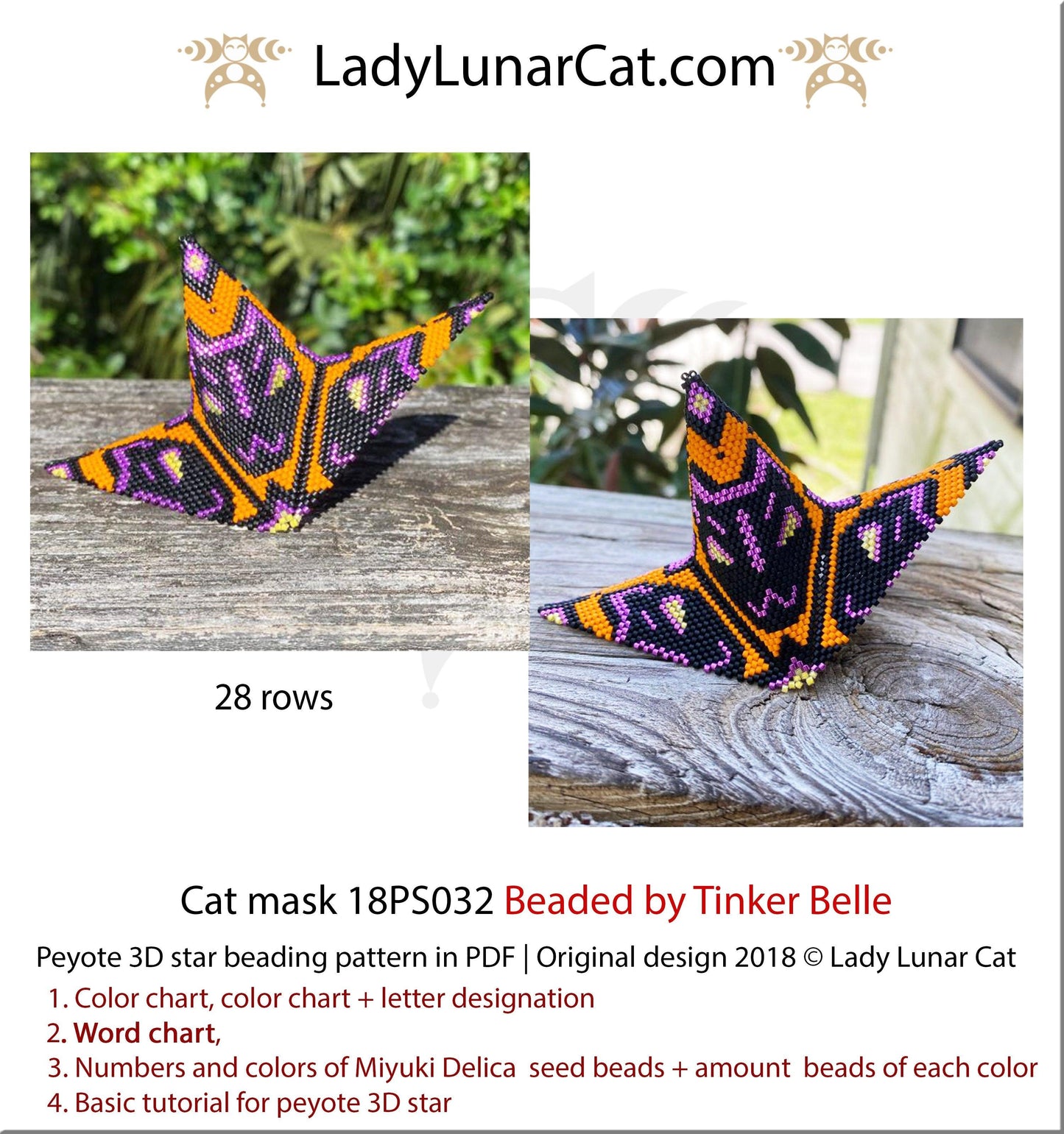 Beaded star pattern for beadweaving Halloween Cat mask 18PS032 LadyLunarCat