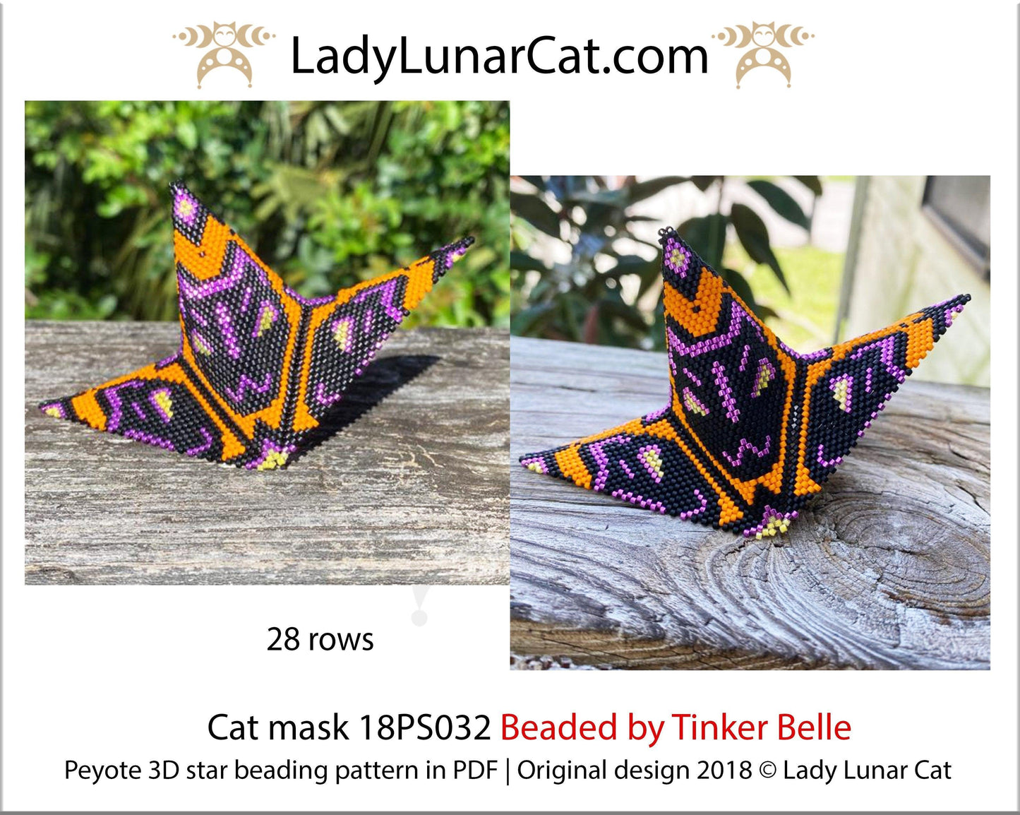 Beaded star pattern for beadweaving Halloween Cat mask 18PS032 LadyLunarCat