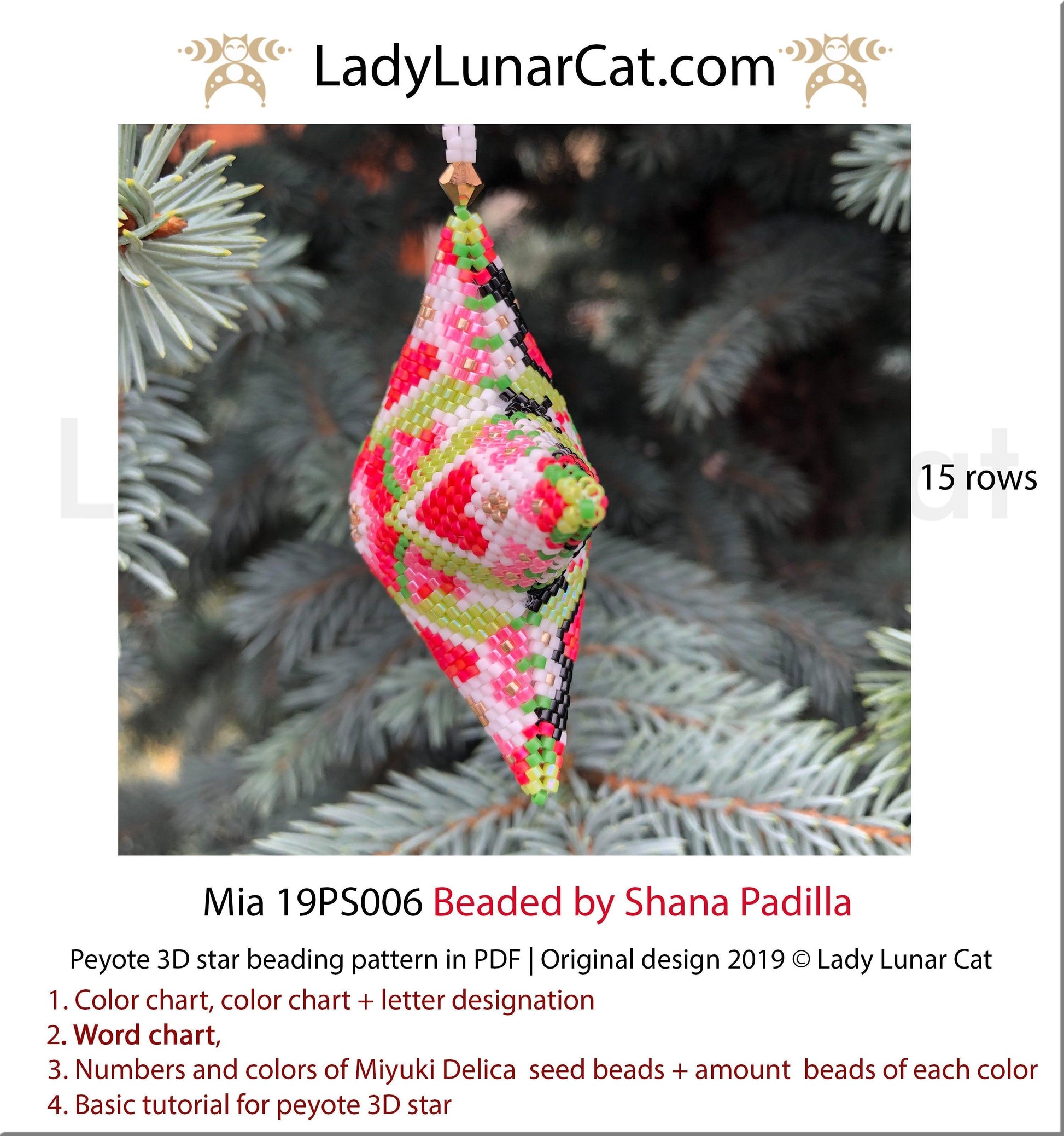 Beaded star pattern for beadweaving Mia 19PS006 LadyLunarCat