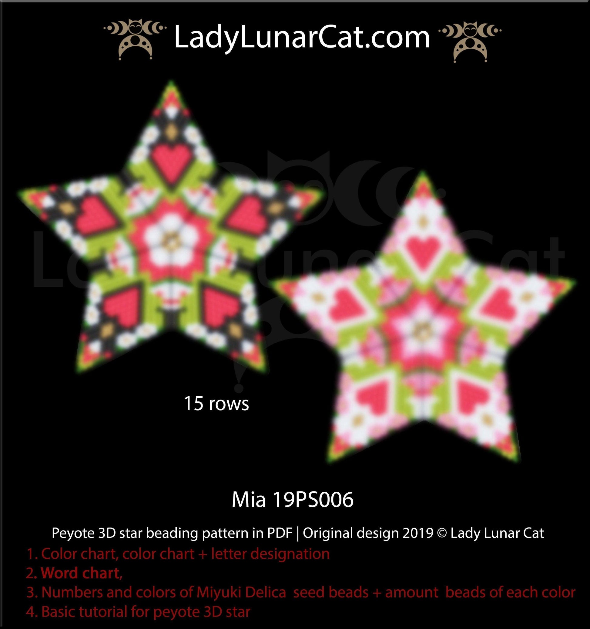 Beaded star pattern for beadweaving Mia 19PS006 LadyLunarCat