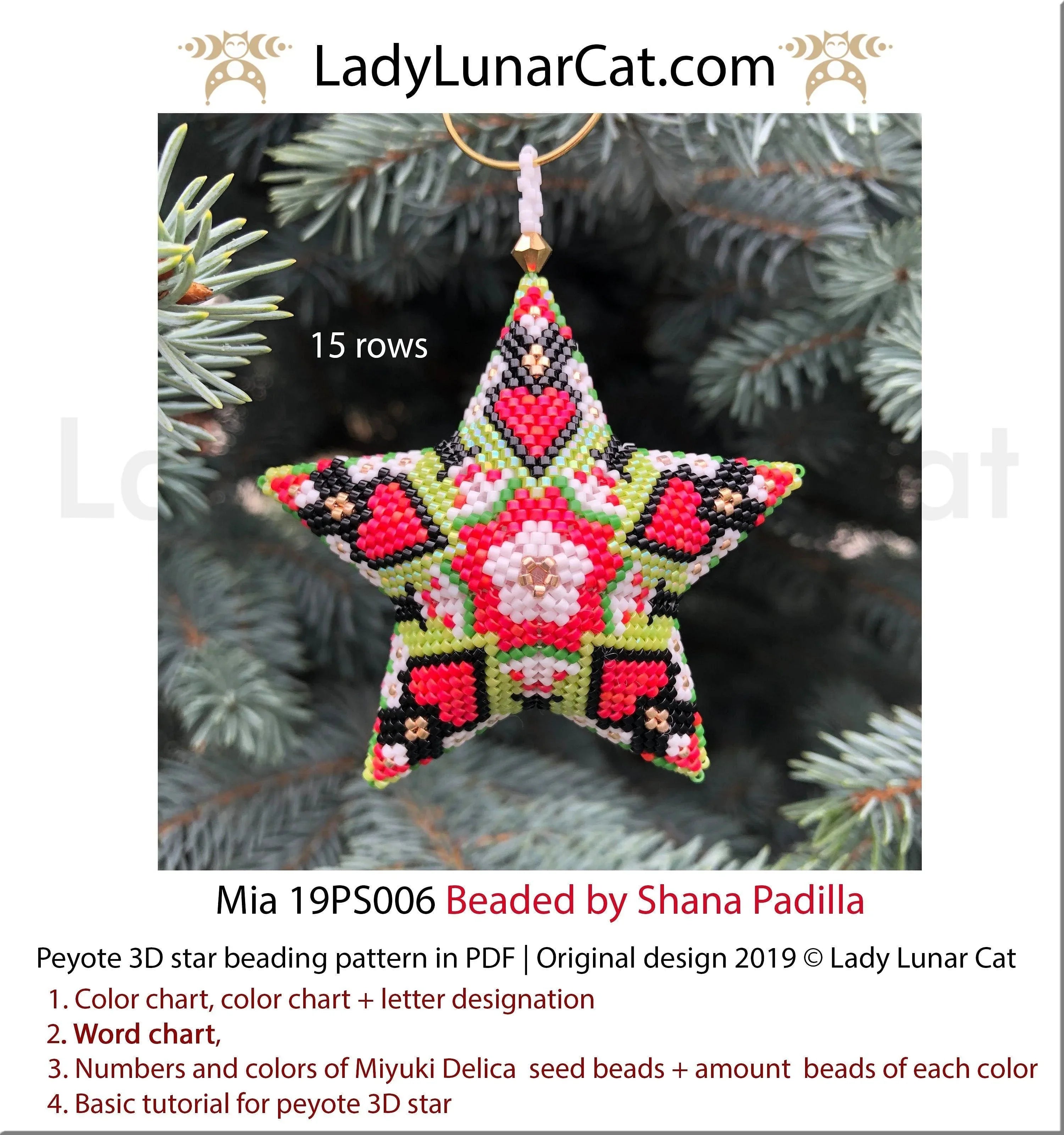 Mia peyote star beaded by Shana Padilla Beadbrain Creations - finished example LadyLunarCat