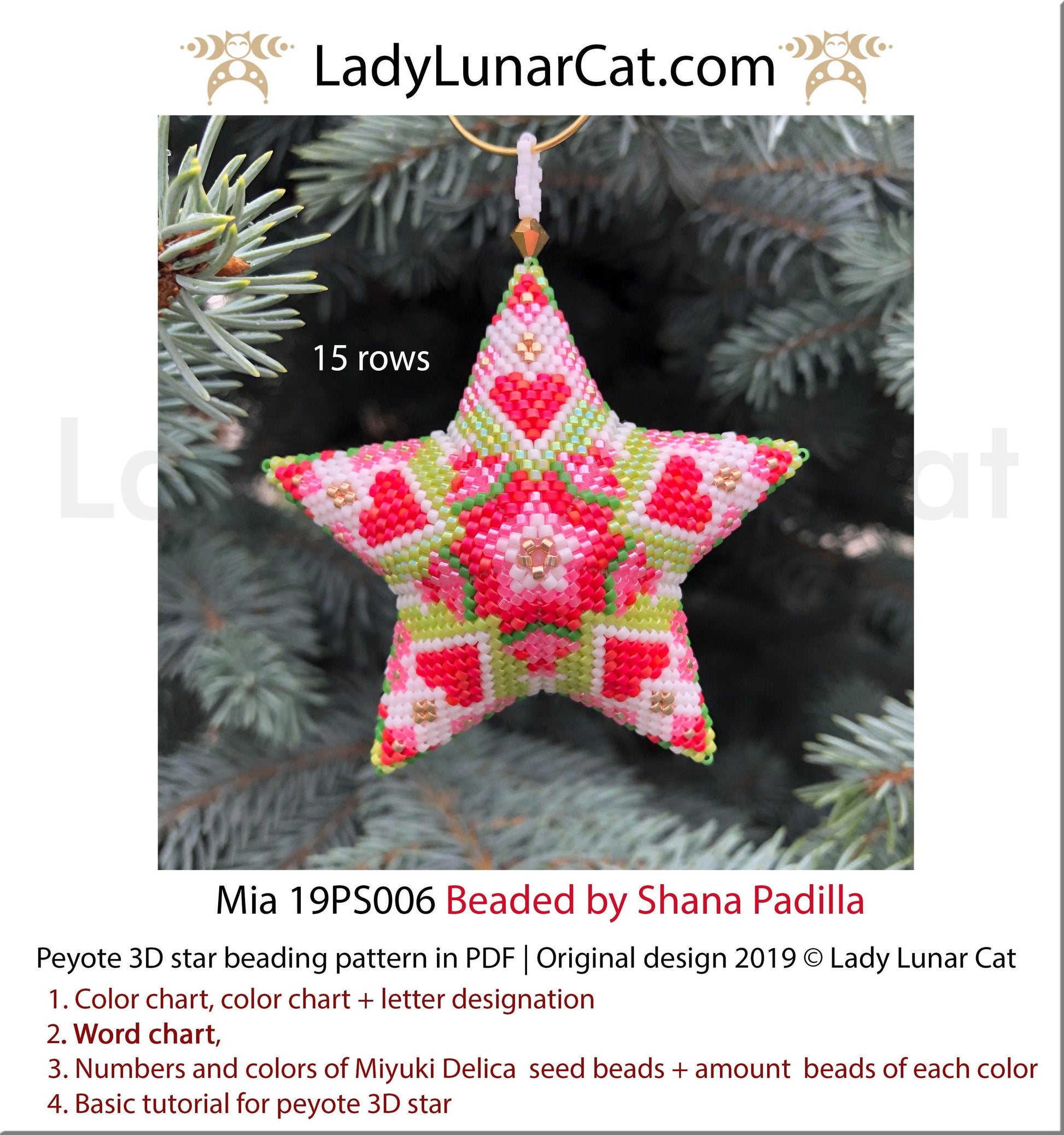 Beaded star pattern for beadweaving Mia 19PS006 LadyLunarCat