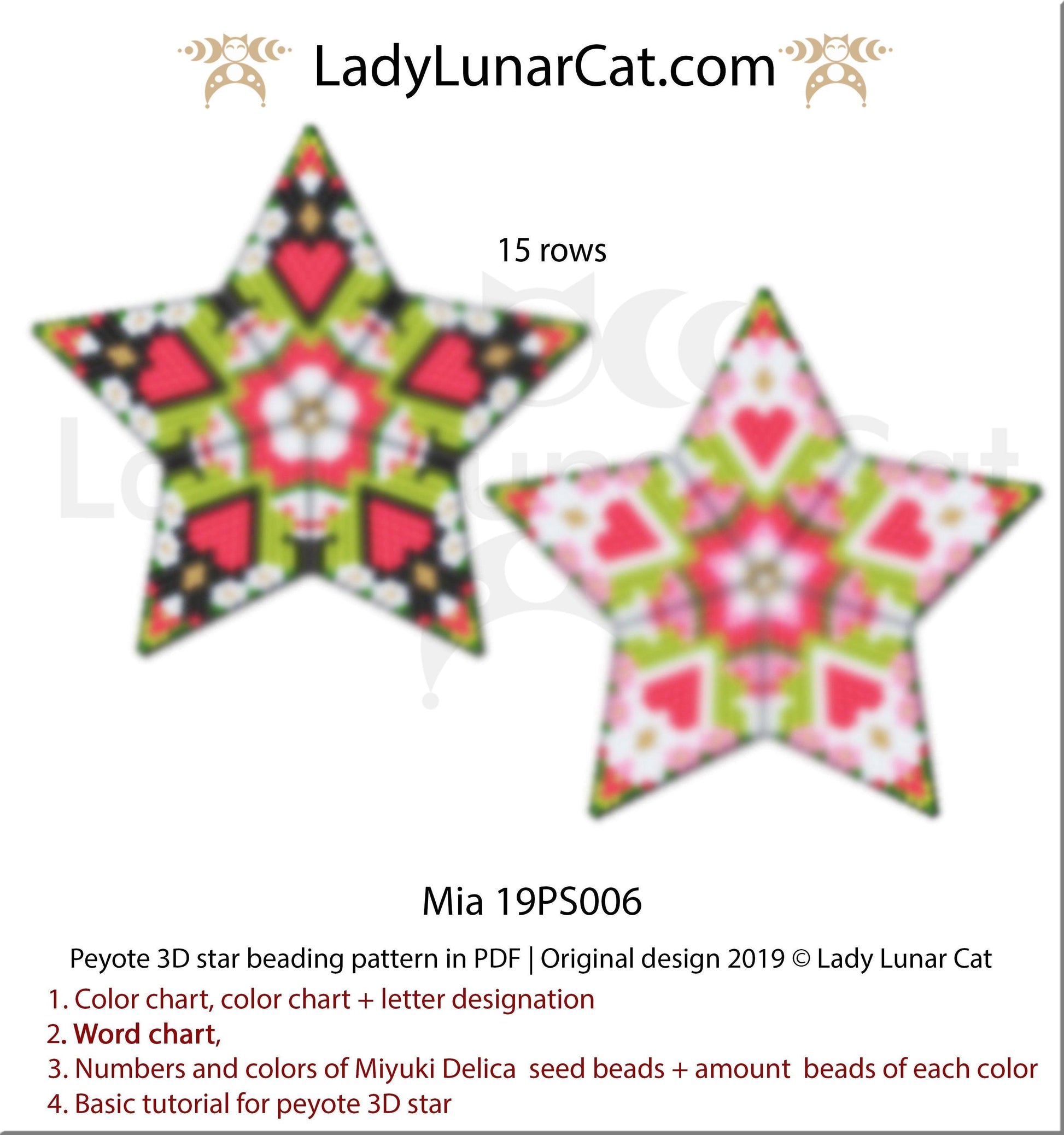 Beaded star pattern for beadweaving Mia 19PS006 LadyLunarCat