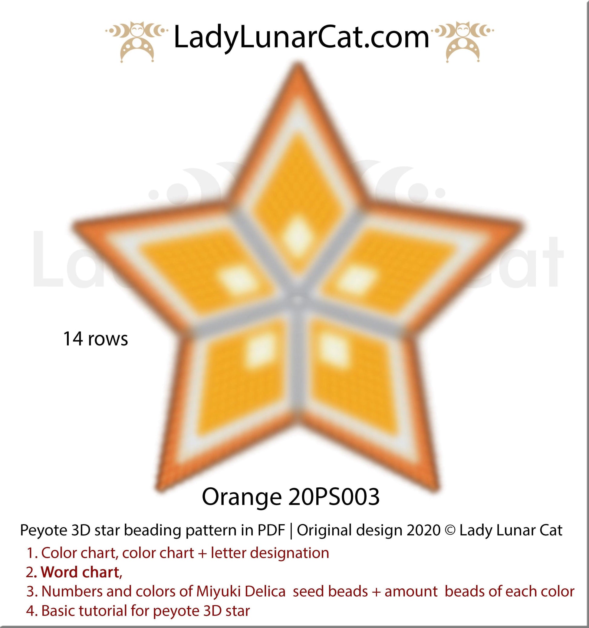 Beaded star pattern for beadweaving Orange 20PS003 LadyLunarCat