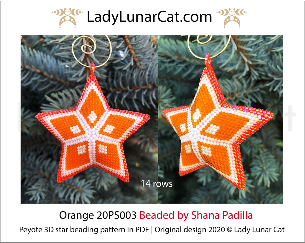 Beaded star pattern for beadweaving Orange 20PS003 LadyLunarCat