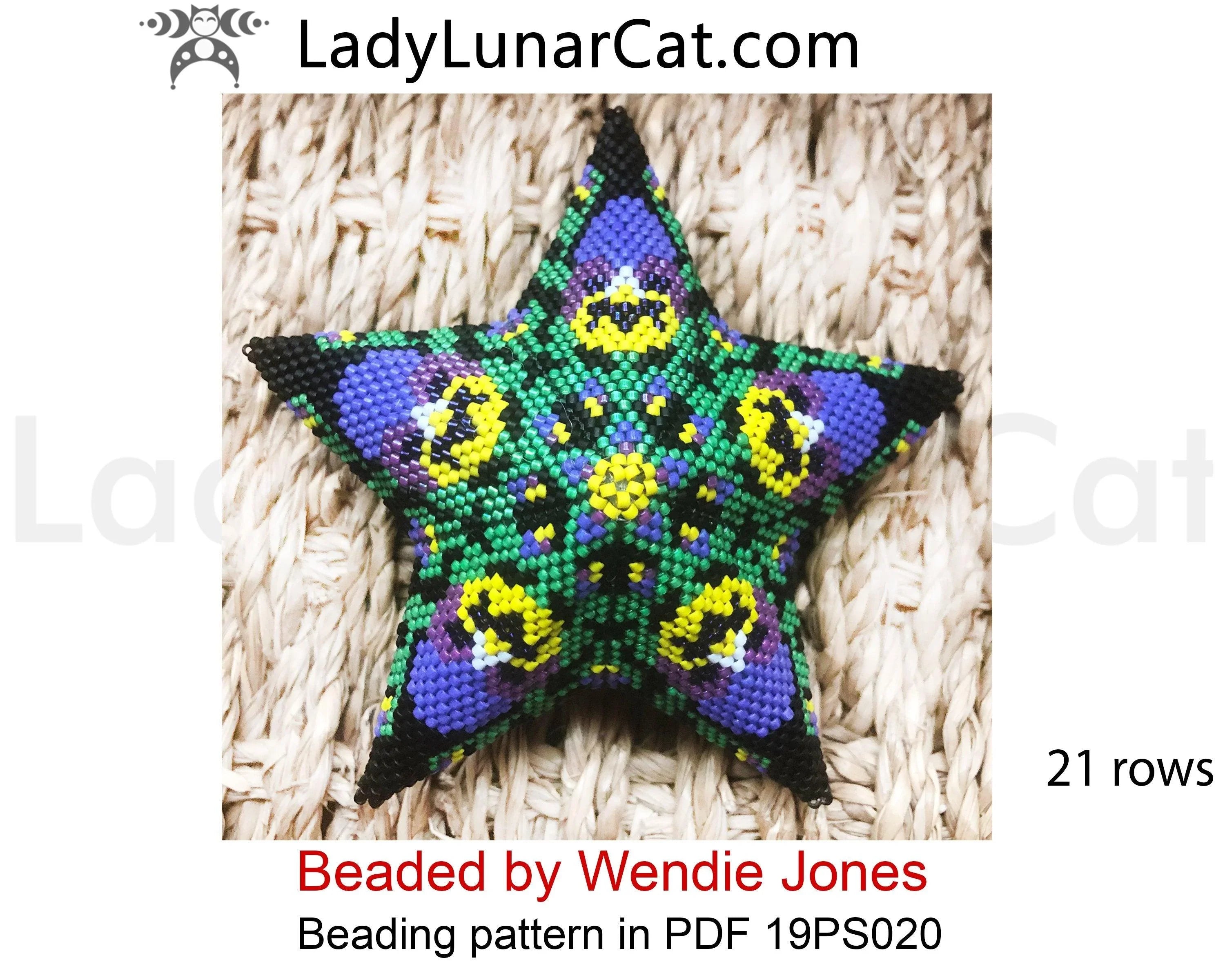 Pansy peyote star 18PS020 - 4 versions 2 sizes up to 12 colors 42 pages PDF LadyLunarCat